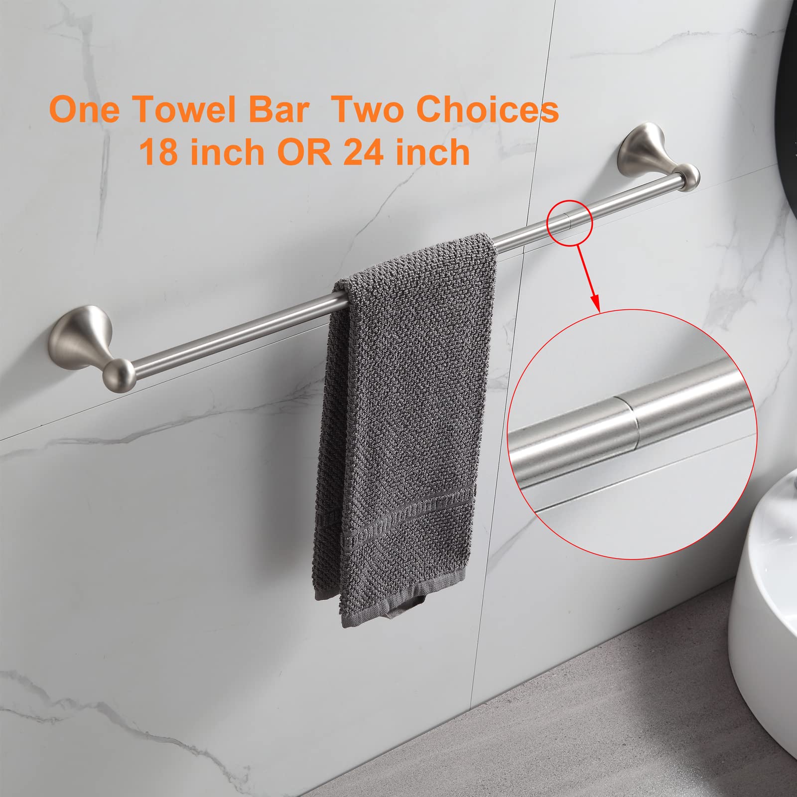 8-Piece Brushed Nickel Adjustable Expandable Bath Towel Bars Set - Wall Mounted Bathroom Hardware & Accessories for Modern Homes, Spas, and Hotels