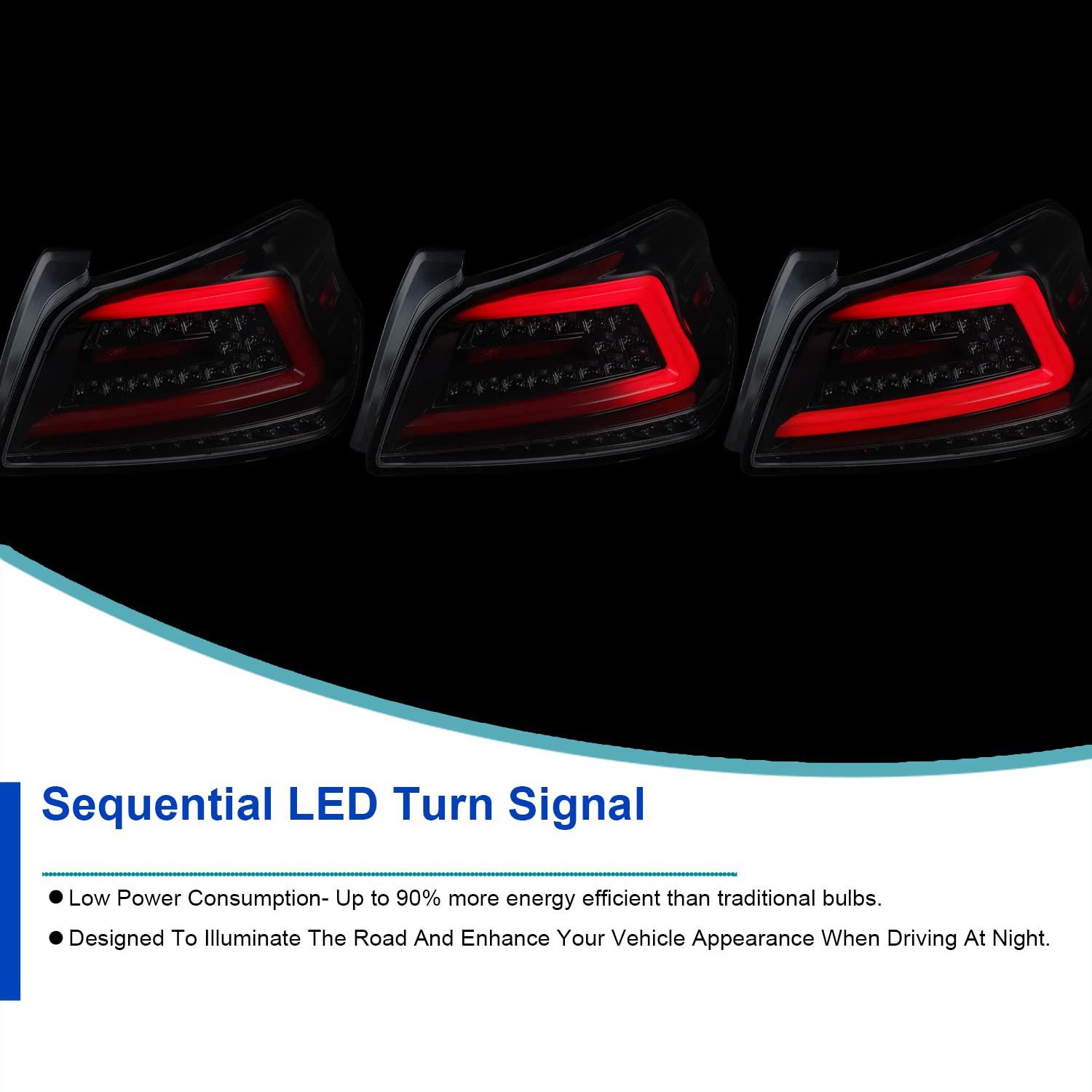 Spec-D Tuning Jet Black LED Tail Lights with Red Sequential LED Tube - Compatible with 2015-2021 Subaru WRX/WRX STI (Left & Right Pair) - Enhanced Visibility & Style for Night Driving & Car Shows