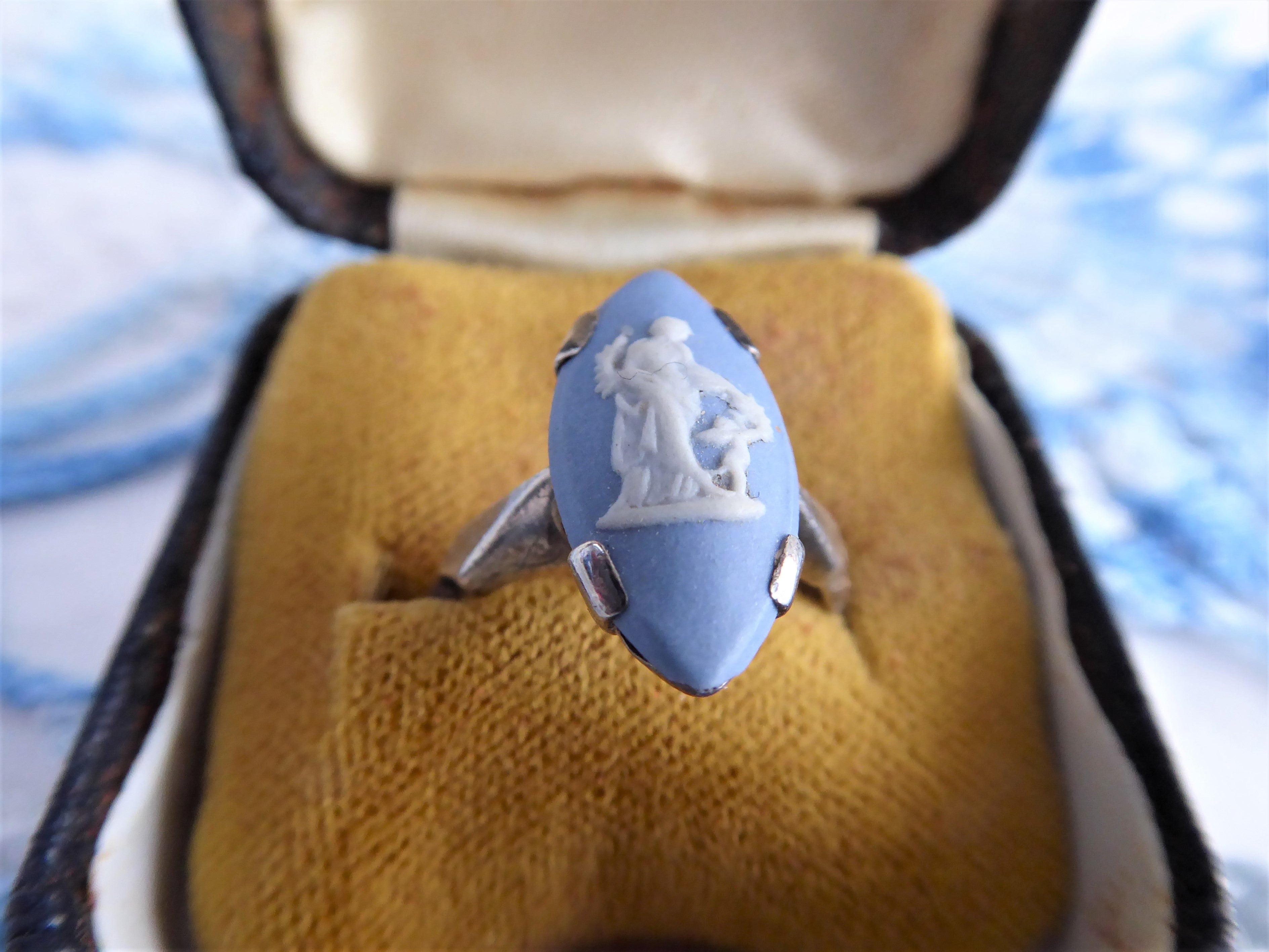Wedgwood Blue Jasper Ceres Cupid Sterling Silver Ring Boxed - Elegant Jewelry Gift for Women, Vintage 1973 JW London Collection - Perfect for Anniversaries, Engagements & Special Occasions