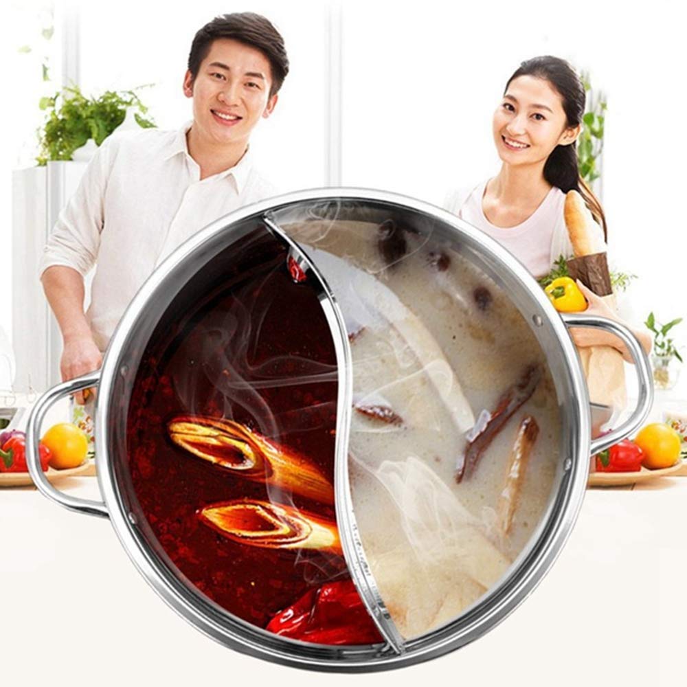 Stainless Steel Divided Hot Pot with Removable Divider - 30cm Twin Soup Stock Pot for Yuanyang, Shabu Shabu & Cooking | Perfect for Family Dinners & Asian Cuisine