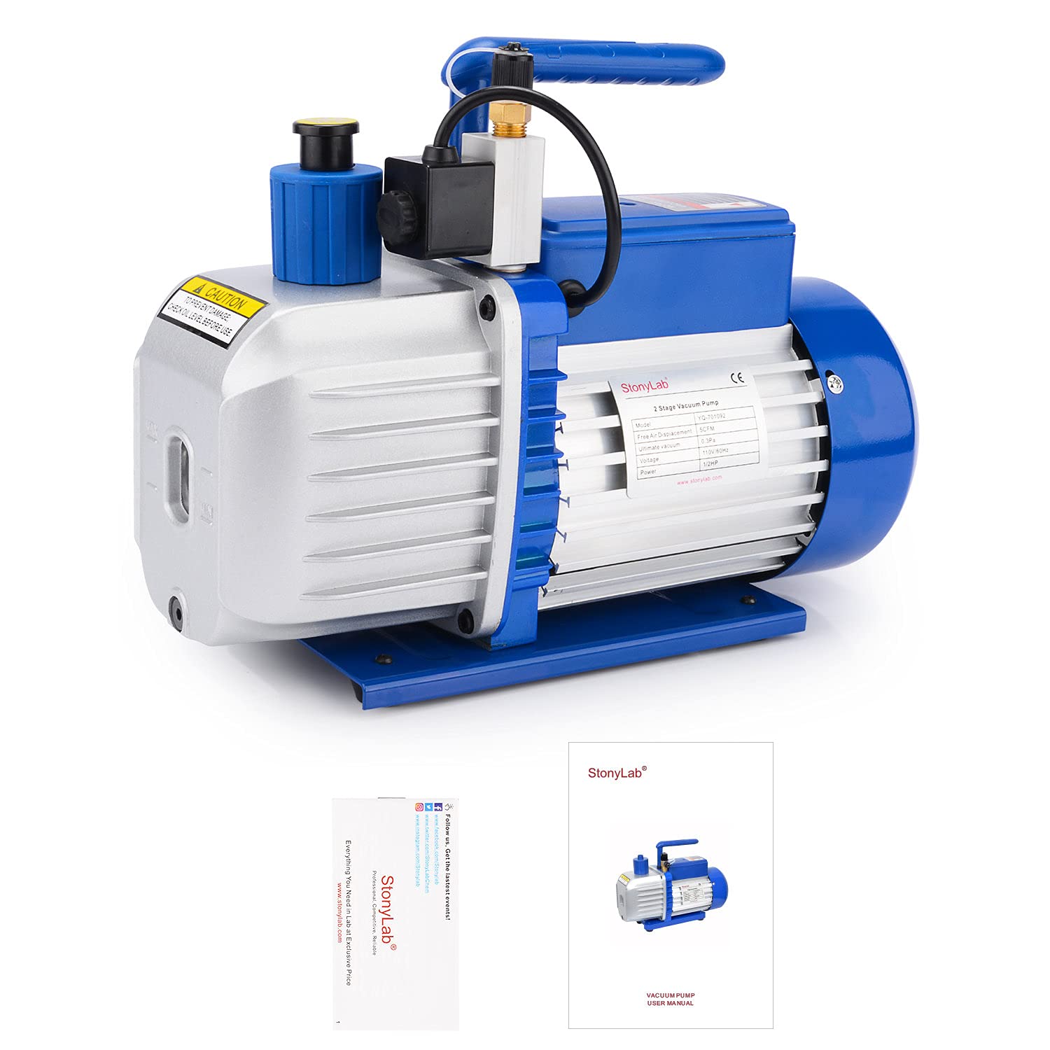 Stonylab 5 CFM 2-Stage Rotary Vane Vacuum Pump with Solenoid Valve - Professional HVAC AC Refrigerant Recovery & Recharging System for Automotive & Home Air Conditioning Repair