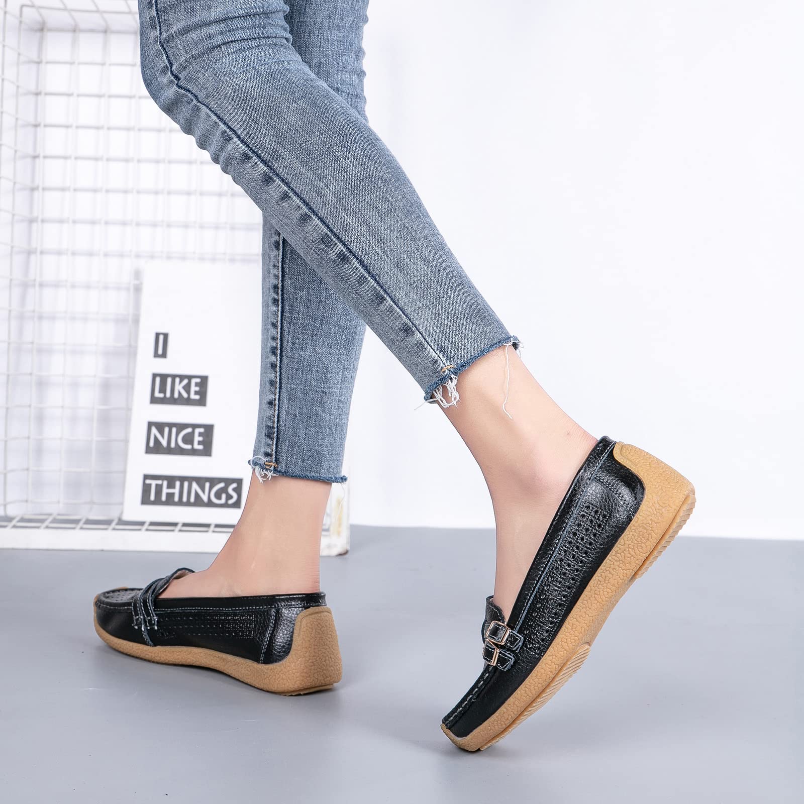 Women's Comfortable Leather Loafers - Casual Slip-On Driving Shoes with Anti-Collision Design, Soft Moccasins for Daily Walking | Perfect for Work, Travel & Outdoor Activities