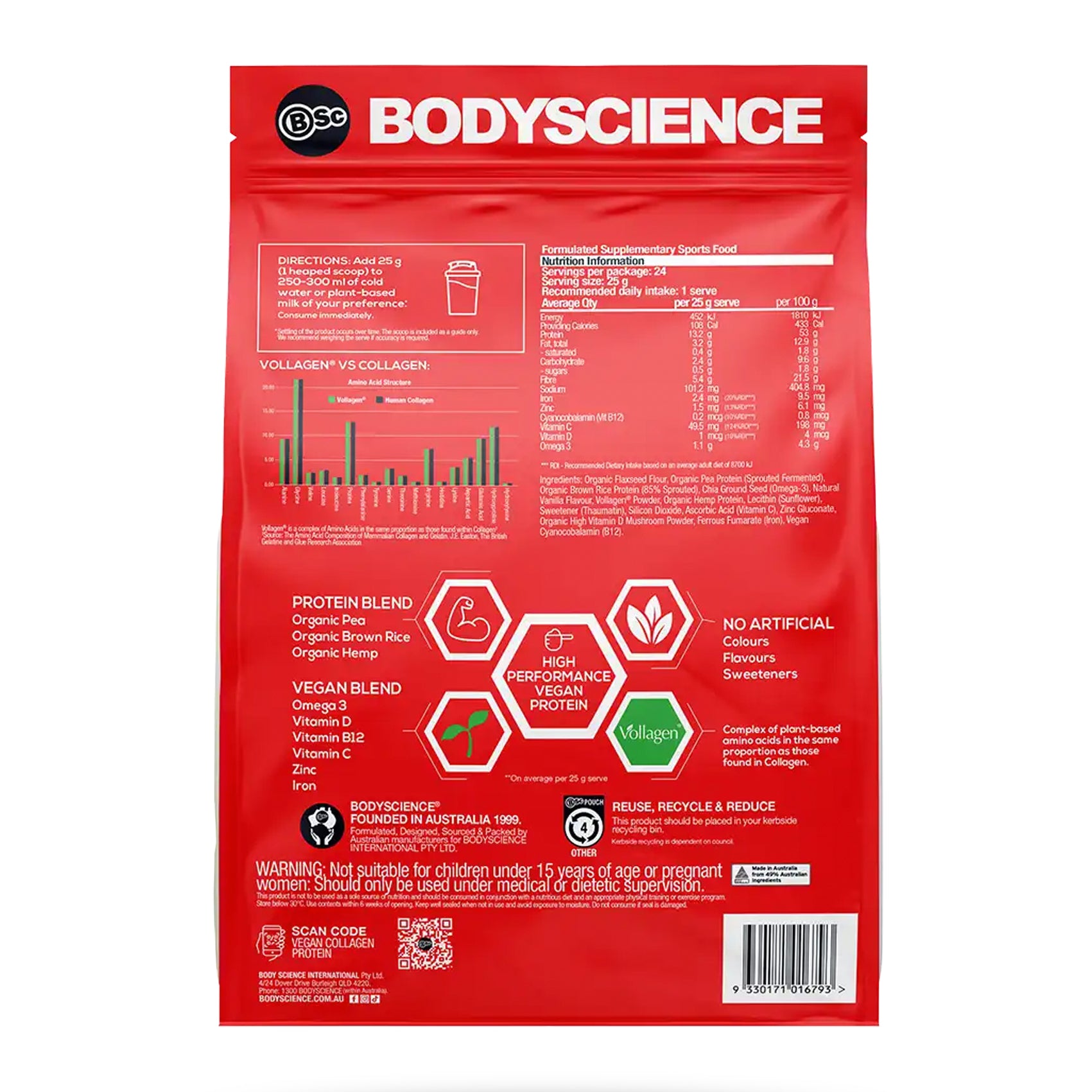 Body Science Vegan Collagen Protein Powder 600g - Plant-Based Collagen Supplement for Skin, Hair & Joint Support - Perfect for Smoothies, Coffee & Post-Workout Recovery