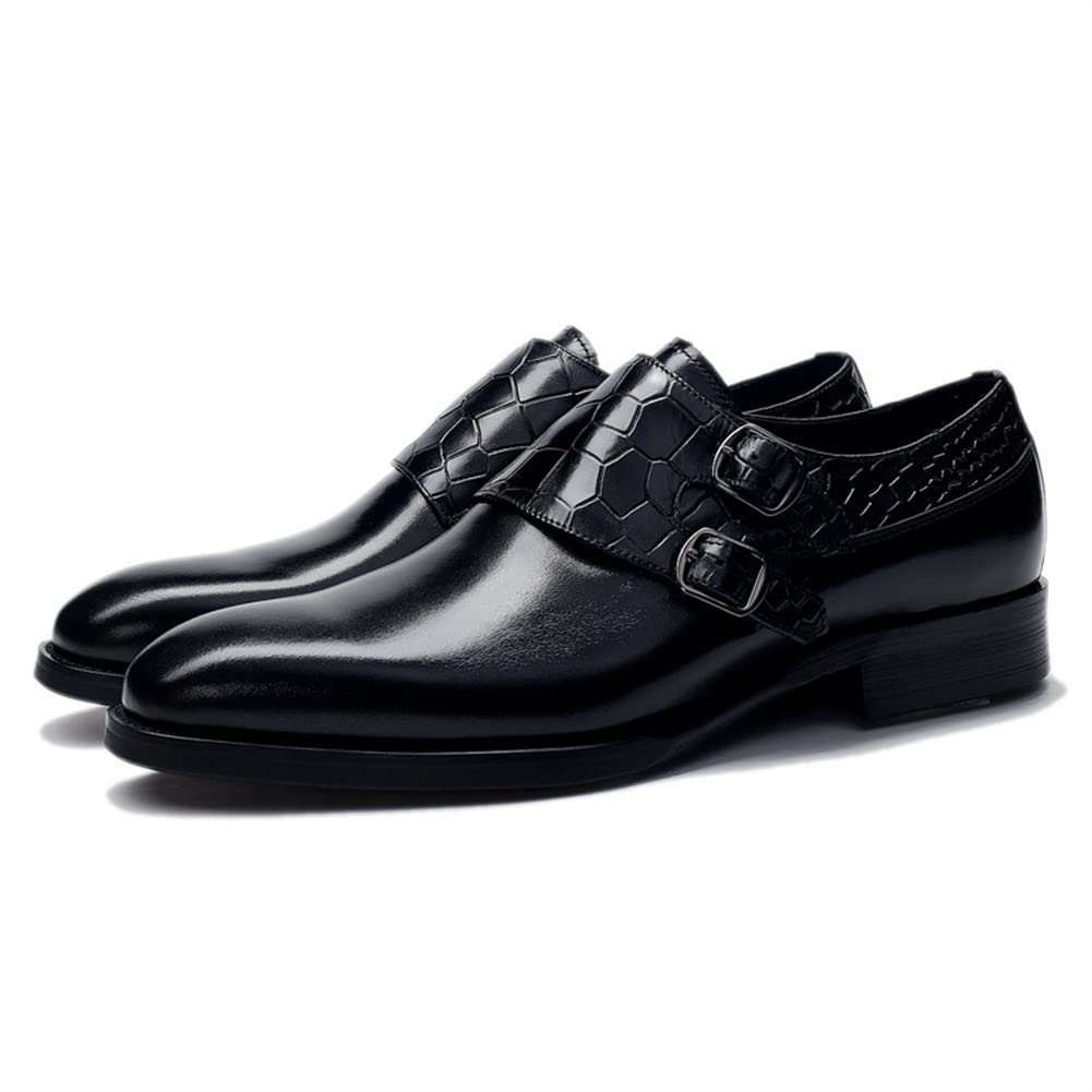 Premium Men's Double Monk Strap Oxford Dress Shoes - Genuine Cowhide Leather, Crocodile Embossed, Slip-Resistant Block Heel, Round Toe for Business & Formal Occasions | Ideal for Office, Weddings & Special Events