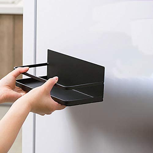 2 Pack Black Magnetic Spice Rack for Refrigerator - Space Saving Kitchen Organizer for Spices, Condiments & Small Items - Perfect for Kitchen, Apartment, Dorm, RV & Office Use