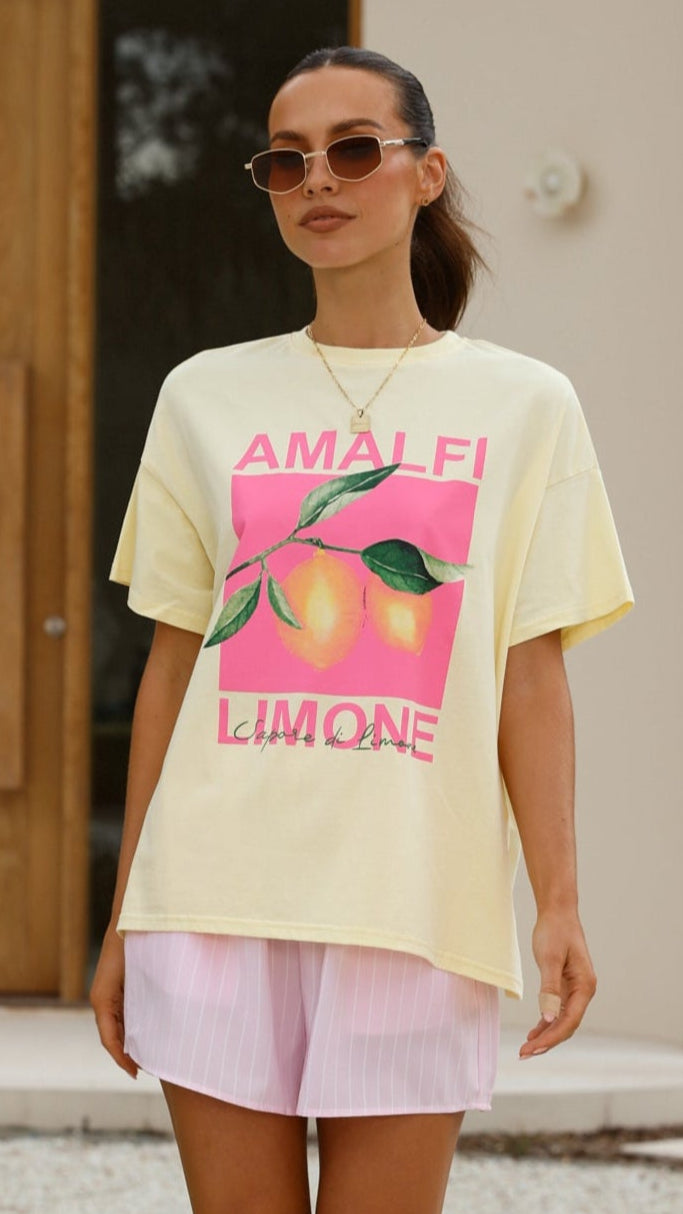Amalfi Limone Women's Top and Shorts Set - Yellow & Pink Outfit for Summer Beach Vacation and Casual Wear