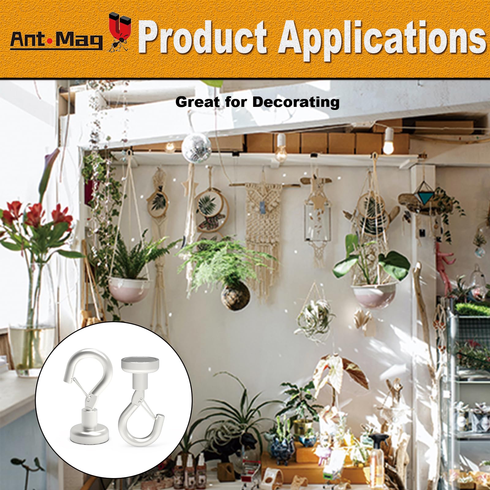 Ant Mag Heavy Duty Magnetic Hooks - 22lbs Strong Snap Hooks (10 Pack) for Refrigerator, Cruise Cabin, Grill, Wreath - Perfect for Kitchen, Office & Outdoor Use