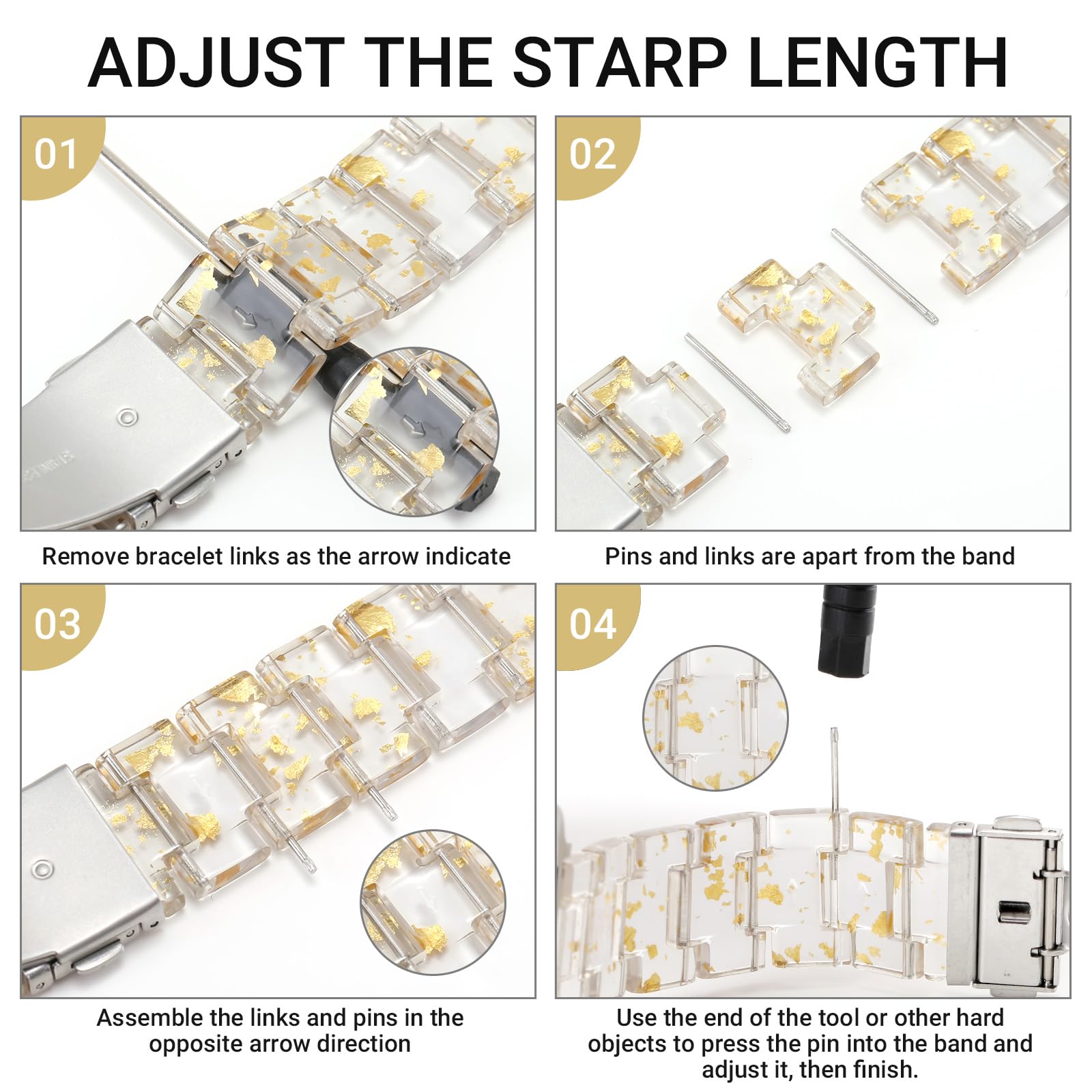 MAIRUI Resin Watch Band Compatible with Apple Watch Series 9/8/7/6/SE/5/4/3/2/1/Ultra/Ultra 2 - Slim Strap Bracelet for Women & Men (49mm/45mm/44mm/42mm, Transparent Gold-Glint) | Perfect for Workouts, Daily Wear & Fashion Accessories
