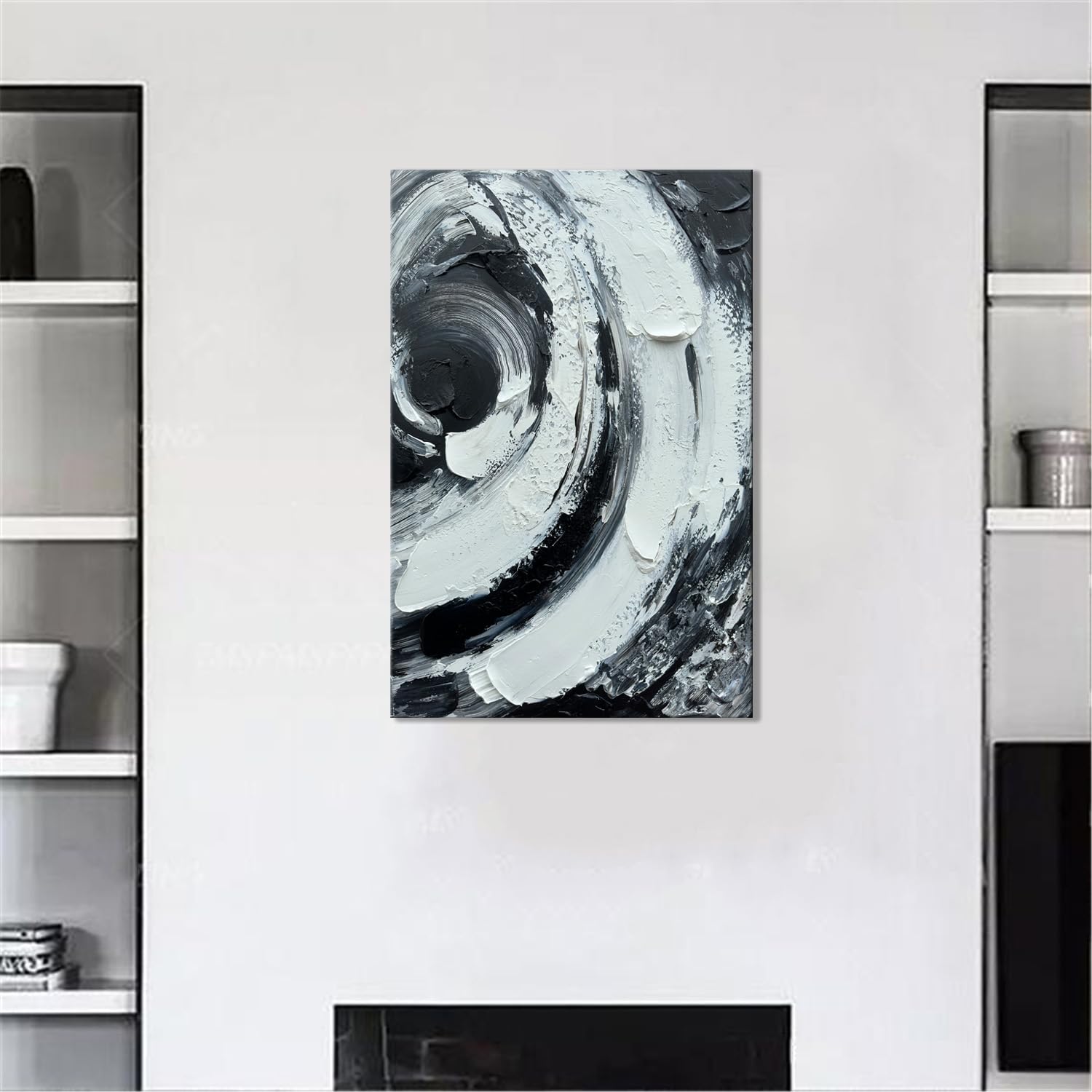 Zoinart Large Vertical Wall Art 30x45 Inches - Contemporary Black and White Abstract Canvas Painting - Heavy Textured Modern Artwork for Living Room, Bedroom & Office Decor - Perfect for Home & Office Wall Decorations