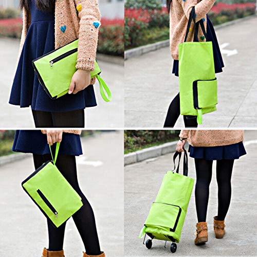 **Foldable Shopping Cart with Wheels - Lightweight Grocery Trolley Bag, Market Basket & Luggage Carrier (Green) - Perfect for Grocery Shopping, Laundry & Travel**