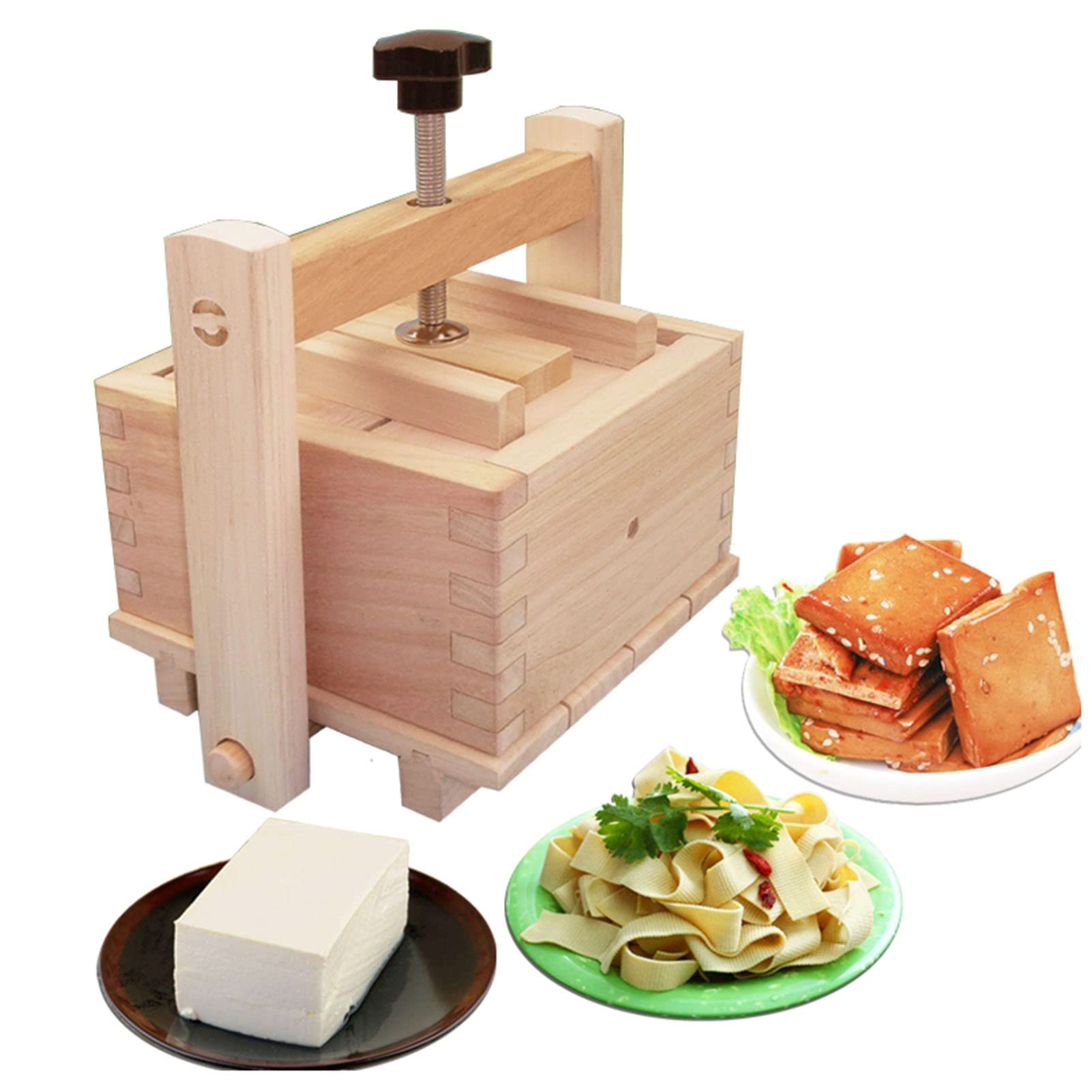 4 Sizes Wooden Tofu Press Mold - Tofu Maker & Cheese Press for Home Kitchen & Restaurant - Easily Remove Water from Tofu (17x17x9.5cm) - Perfect for Vegan Cooking, Meal Prep & DIY Cheese Making