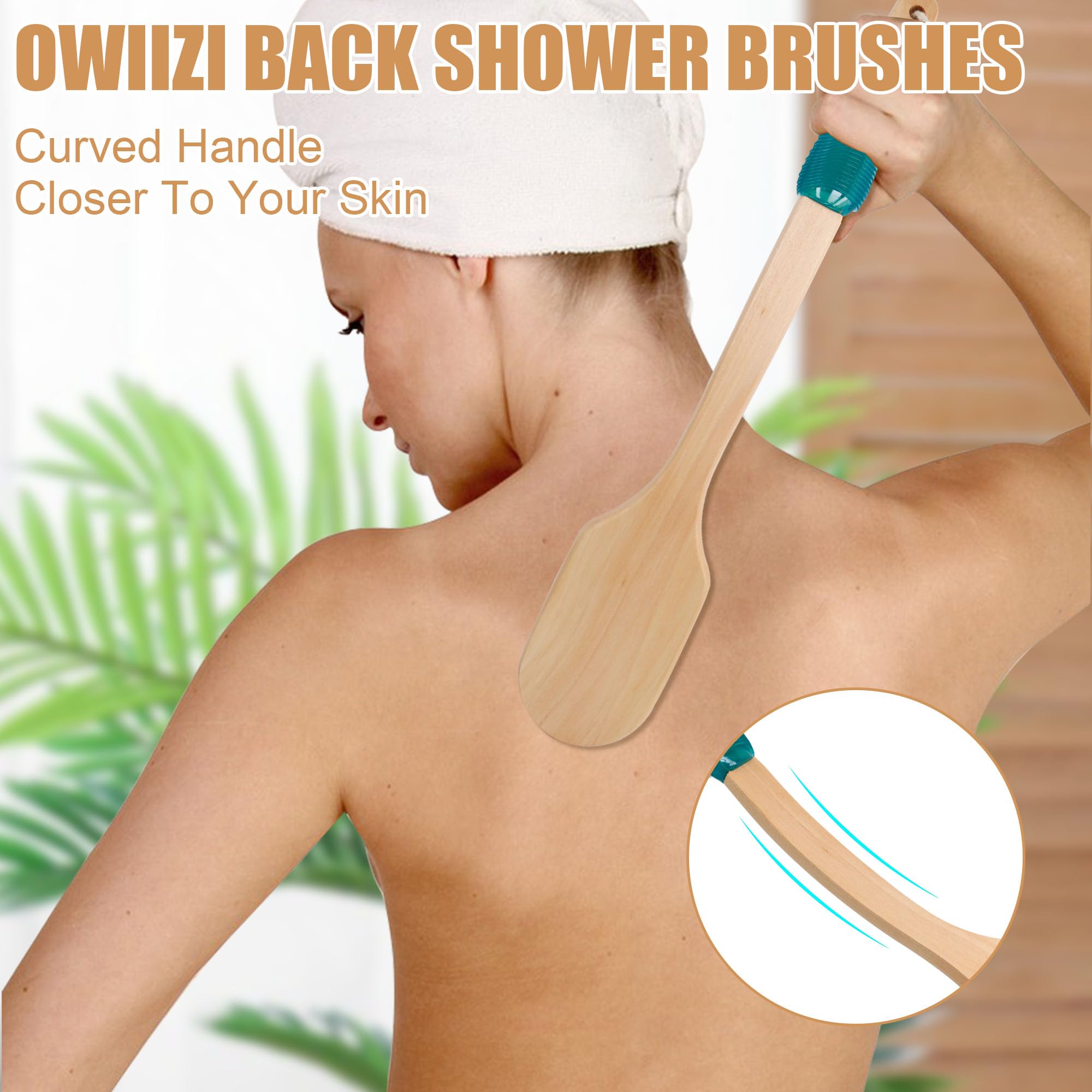 OWIIZI Boar Bristle Back Scrubber Brush - Long Handle Wooden Shower Brush for Deep Cleansing, Exfoliating Wet/Dry Skin - Anti-Slip Design for Back, Shoulders & Hard-to-Reach Areas - Perfect for Spa, Bath & Relaxation