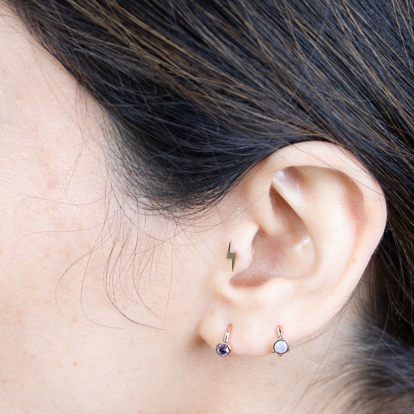 14k Yellow Gold Lightning Bolt Flat Back Stud Earrings - Perfect for Everyday Wear, Gifts & Punk Rock Fashion