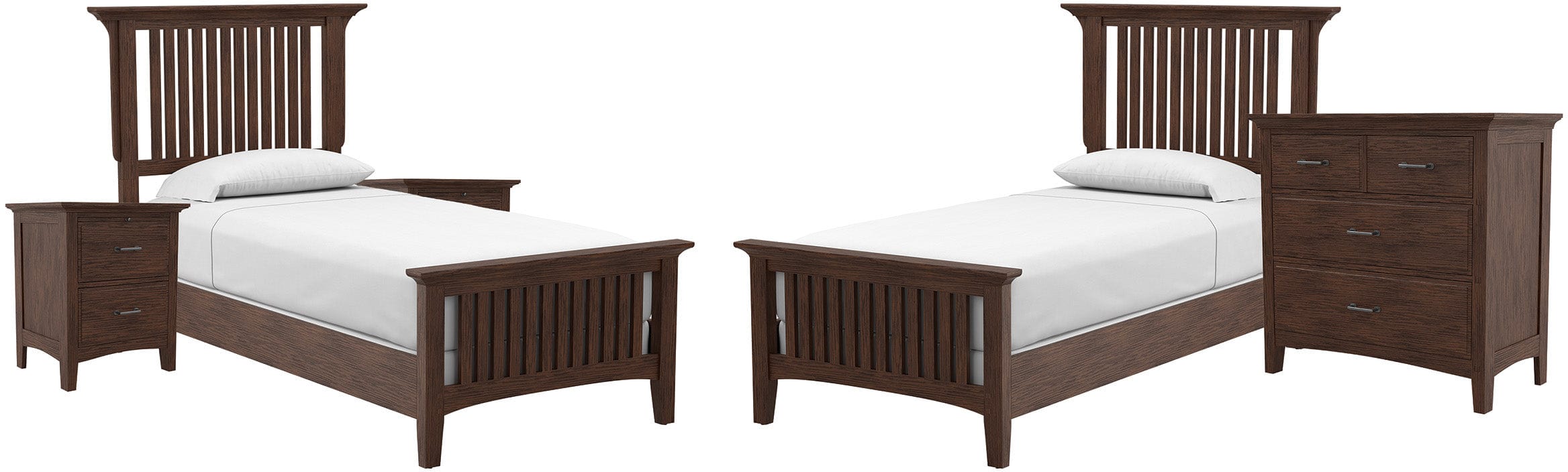 Office Star Modern Mission 9-Piece Twin Bedroom Set [BP 4201 120K] - Complete Bed Frame, Nightstand & Dresser for Small Spaces & Guest Rooms