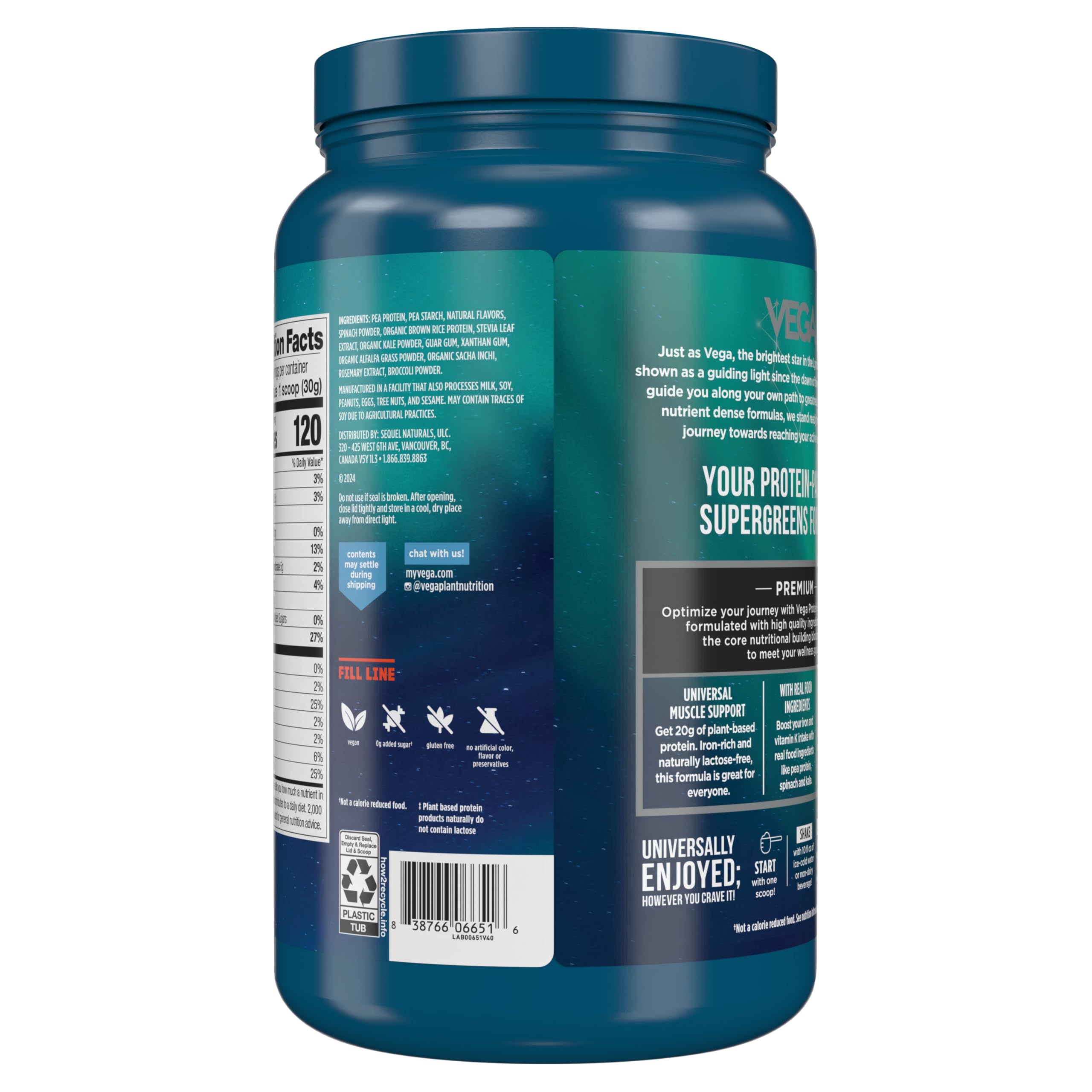 Vega Protein and Greens Vanilla Protein Powder - 20g Plant-Based Vegan Protein with Superfoods, Non-GMO, Pea Protein for Men & Women, 1.7 lb | Post-Workout Recovery & Meal Replacement Shake