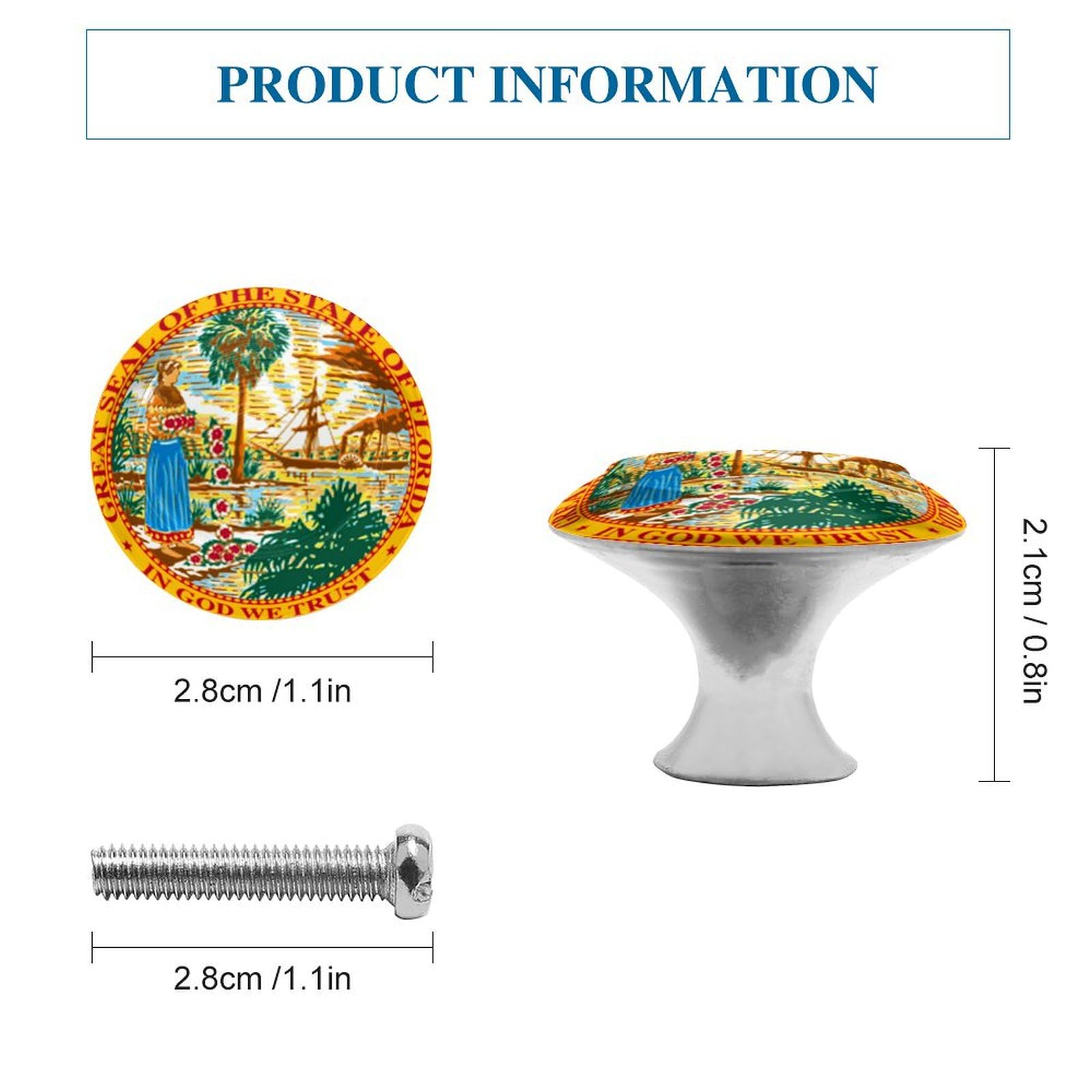 Funny Florida State Flag Round Cabinet Knobs - Stainless Steel Drawer Pulls & Dresser Handles - Decorative Hardware for Kitchen, Bathroom & Furniture (Set of 10) - Perfect for Home Renovation & DIY Projects