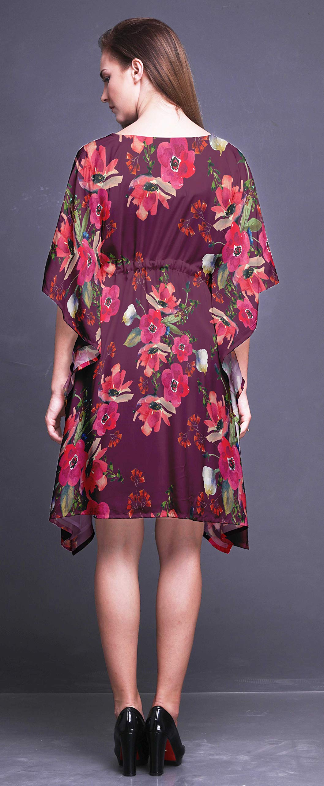 Bimba Women's Short Caftan Midi Dress - Beach Cover Up, Swimwear Wrap, Boho Kaftan for Poolside, Vacation & Summer Outfits
