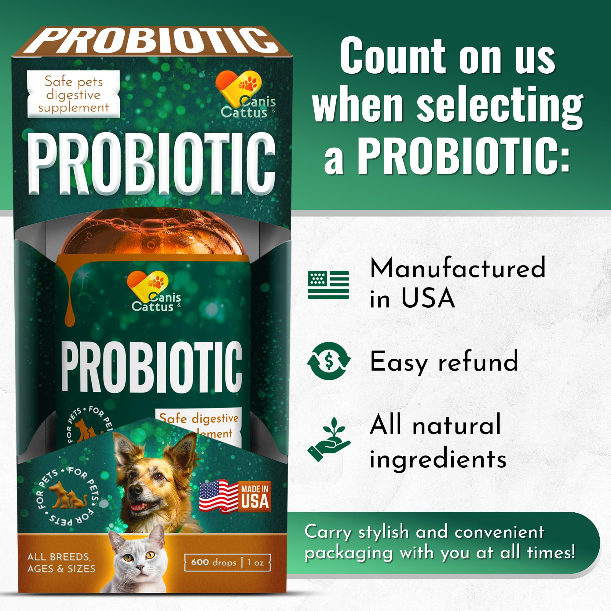 Organic Pet Probiotics for Cats & Dogs - Digestive Health Supplement (1 oz) | Supports Gut Health & Immunity - Ideal for Travel, Diet Changes & Daily Wellness