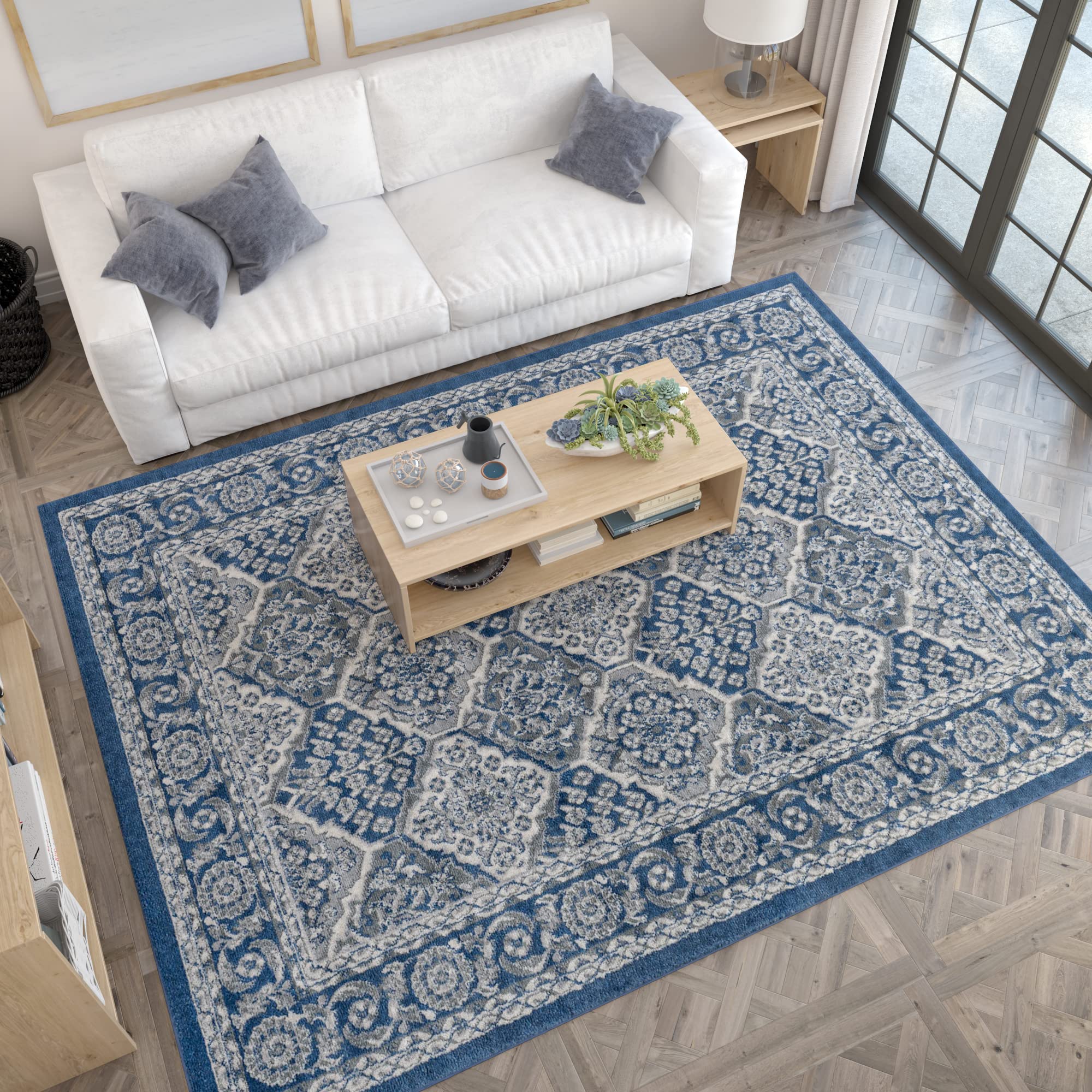 Universal Rugs Oxnard Area Rug 9' x 12.6' Navy Blue - Soft Non-Slip Living Room Rug for Bedroom, Dining Room & Home Decor