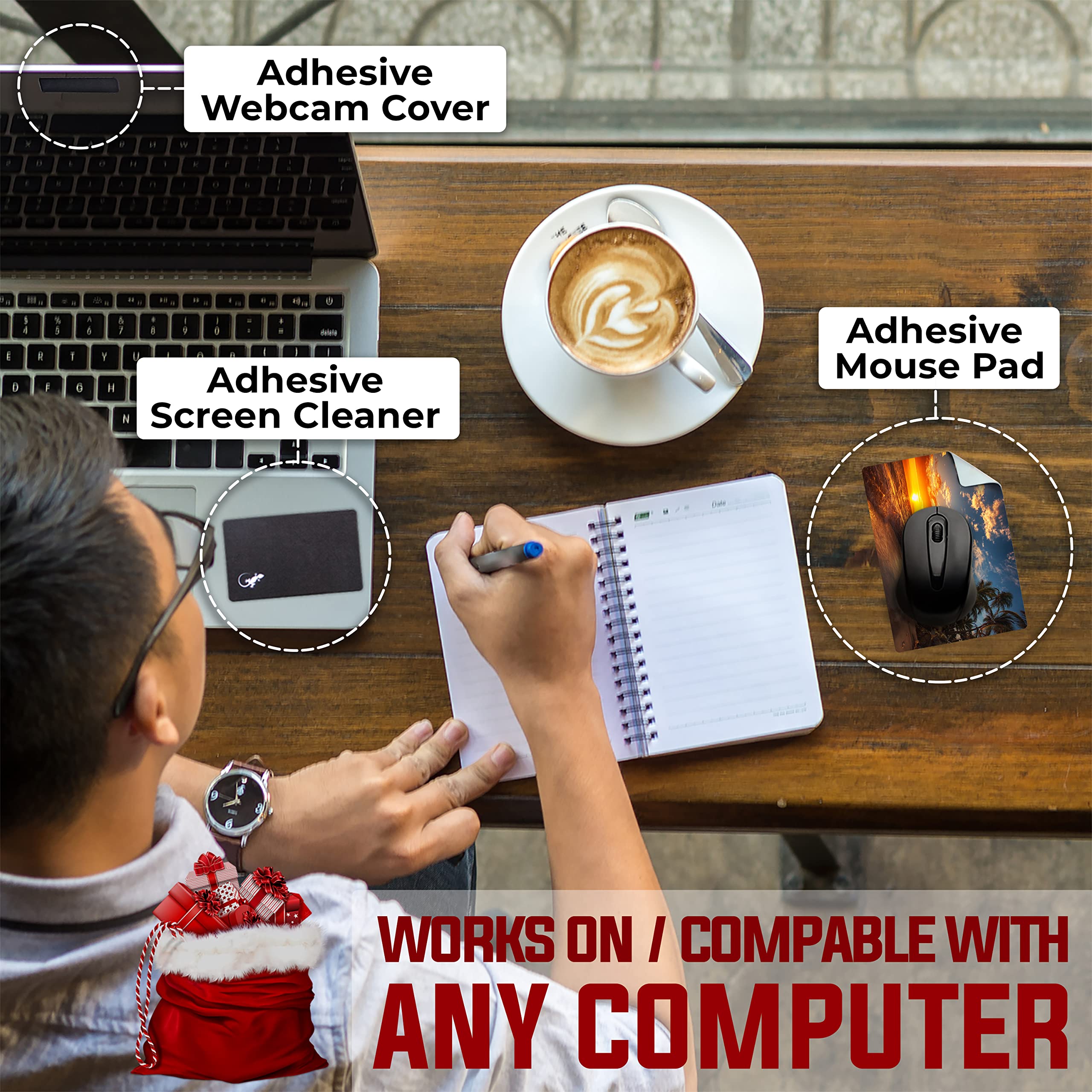 Non-Slip Adhesive Mouse Pad - Sticky & Portable Travel Mouse Mat for Laptop/Desktop - Easy Peel & Stick to Any Surface - Perfect for Office, Home, Gaming & Travel - Beach Sunset Design