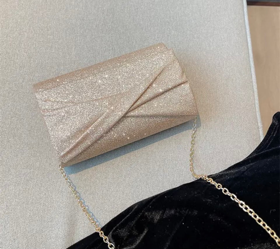 GG1823 Gold Glitter Clutch Bag for Women - Elegant Evening Party Clutch Purse with Sparkle Rhinestones - Perfect for Weddings, Prom, Cocktail Parties & Special Occasions