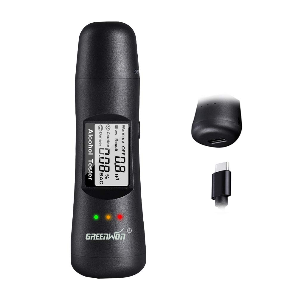 GREENWON Professional Breathalyzer & Alcohol Tester - Portable Mini Drug Test Device with Titanium Gray Finish | Accurate BAC Detection for Personal, Workplace & Road Safety Use
