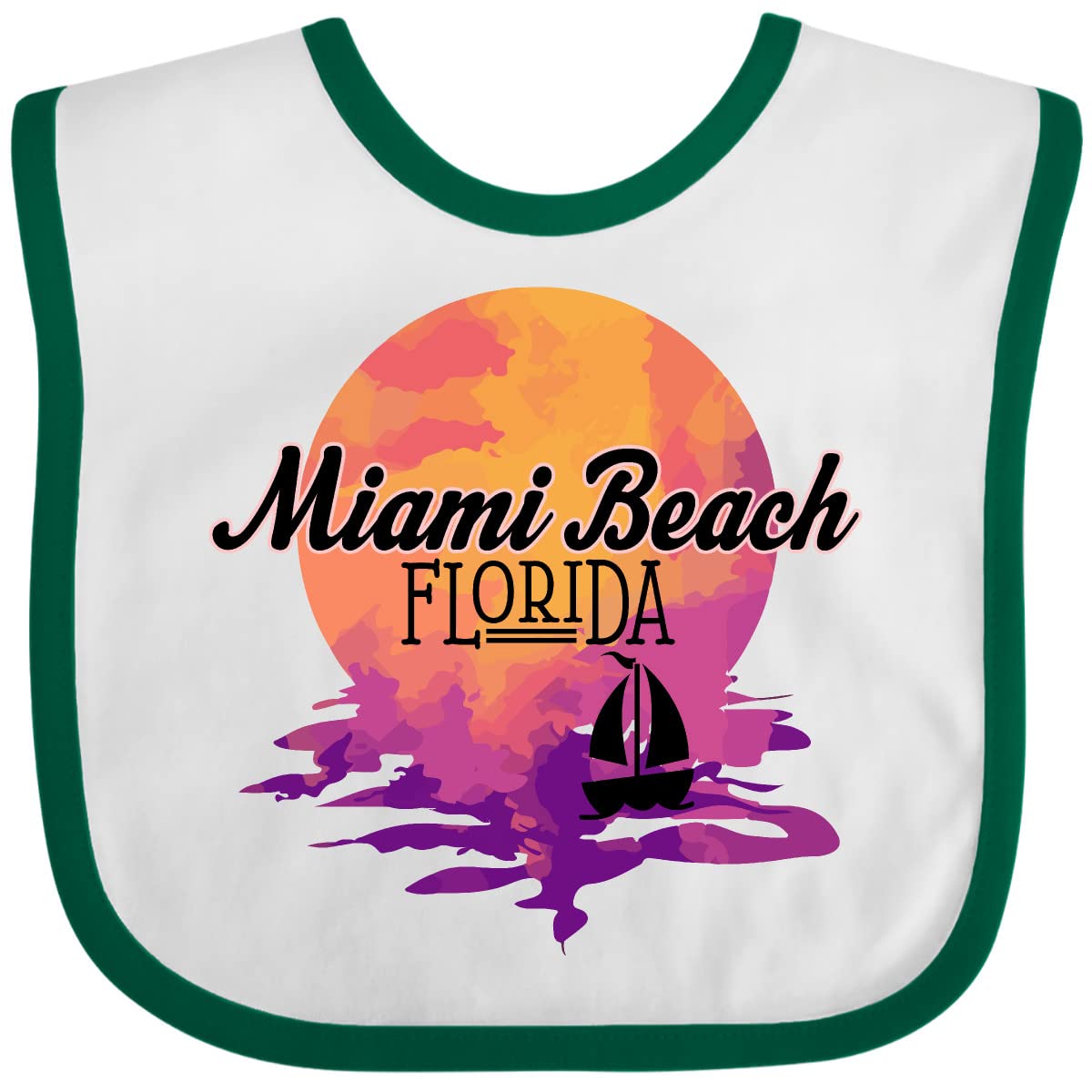 Inktastic Miami Beach Florida Sunset Vacation Baby Bib - Soft Cotton Drool Bib for Infants & Toddlers - Perfect for Beach Trips, Travel, and Everyday Use