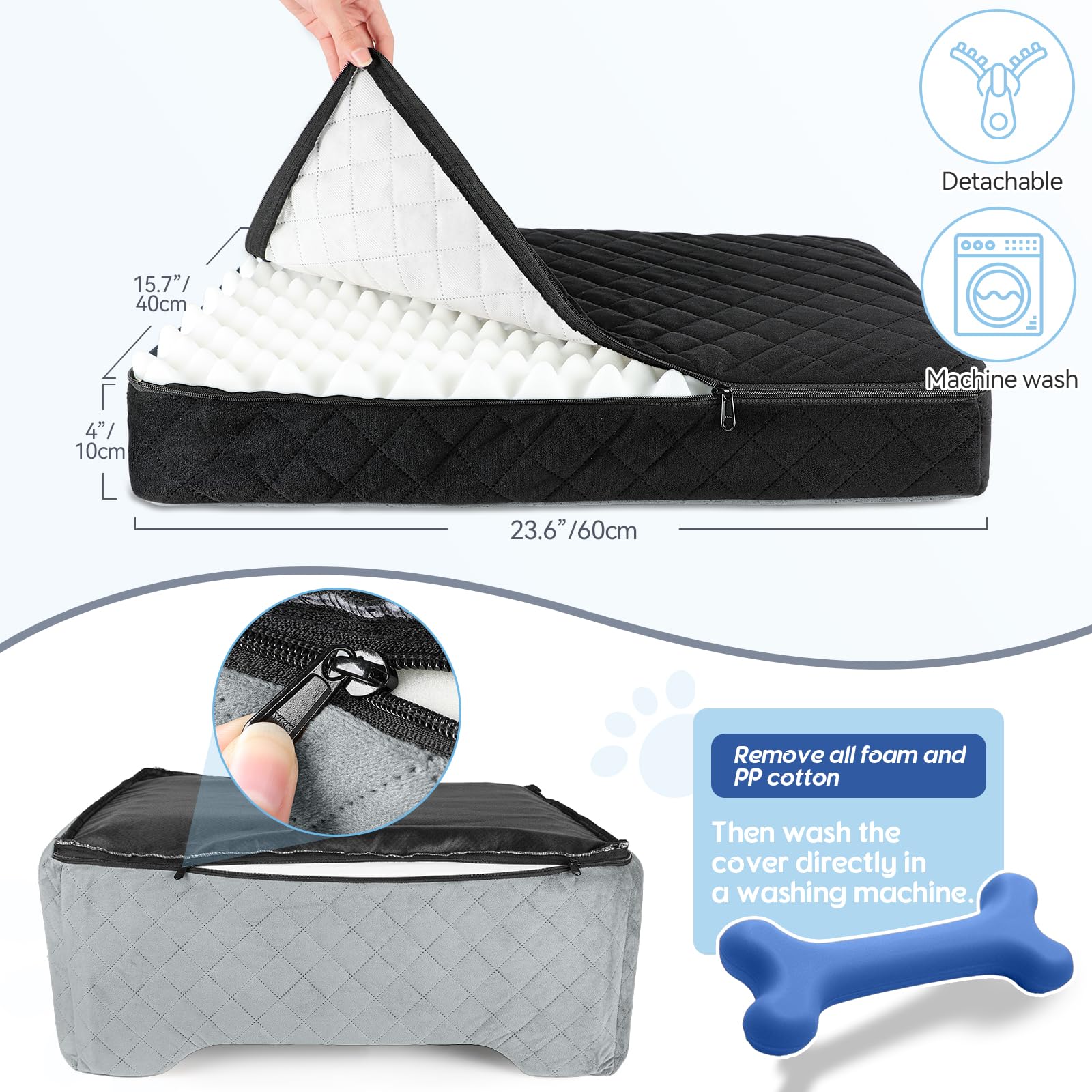 **Waterproof Dog Car Seat for Medium & Large Dogs - Detachable & Washable Pet Booster Seat for Travel, Holds Up to 50lbs or 2 Small Dogs - Multi-Functional Dog Bed & Sofa (Black/Grey) - Perfect for Road Trips & Indoor Lounging**
