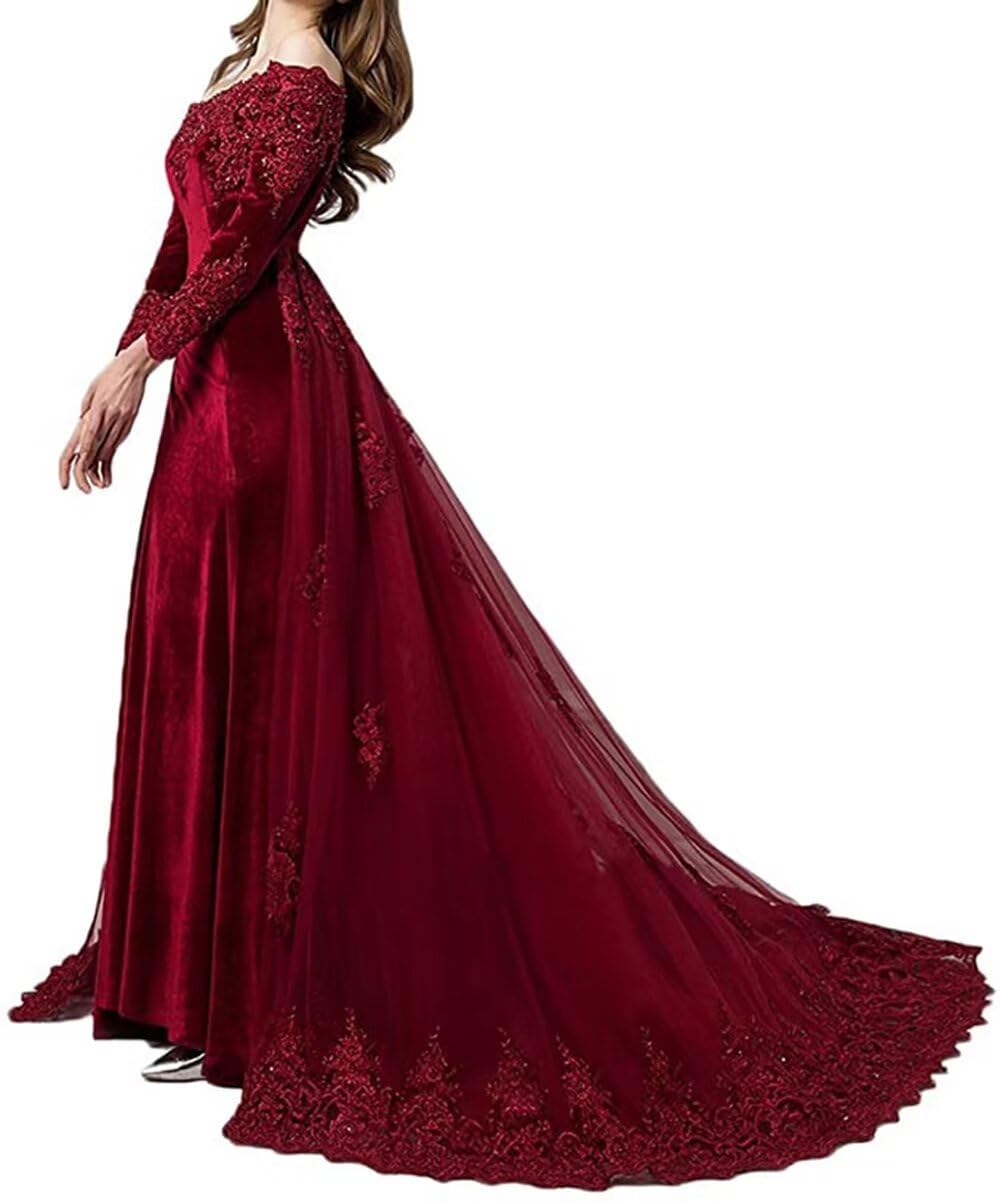 Elegant Velvet Evening Gown with Detachable Train - Perfect for Weddings, Prom, and Formal Events