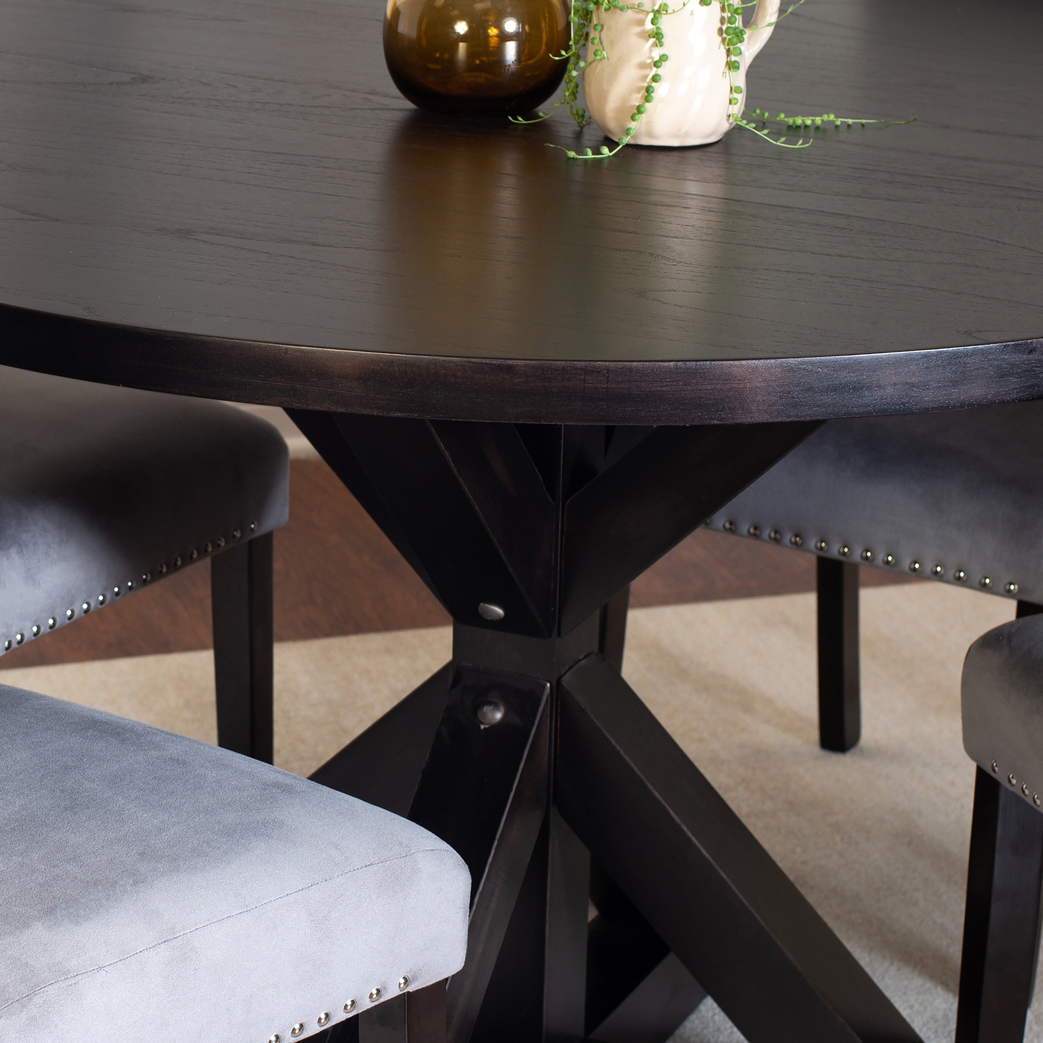 Roundhill Furniture Enbridge 5-Piece Dining Set - Cross Buck Dining Table with 4 Stylish Upholstered Chairs for Kitchen, Dining Room & Small Space Entertaining