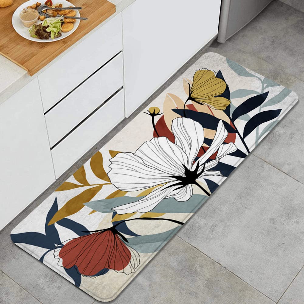 DBXII Anti-Slip Kitchen Rug - Watercolor Floral Design for Standing Comfort in Kitchen, Bathroom & Office
