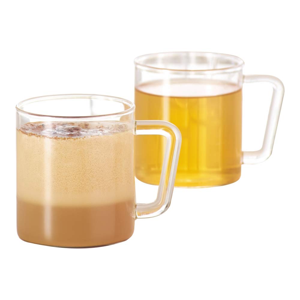 Borosil Vision Classic Large Mugs - Set of 4 Clear 10oz Lightweight & Durable Glass Cups for Coffee, Tea, Hot & Cold Beverages - Perfect for Home, Office, and Restaurant Use