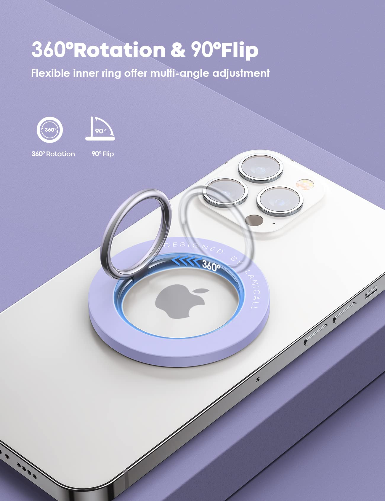 Lamicall Magnetic Phone Ring Holder for Magsafe - Wireless Charger Compatible Phone Grip Stand for iPhone & Android (Violet) - Perfect for Hands-Free Viewing, Secure Grip & Magsafe Accessories