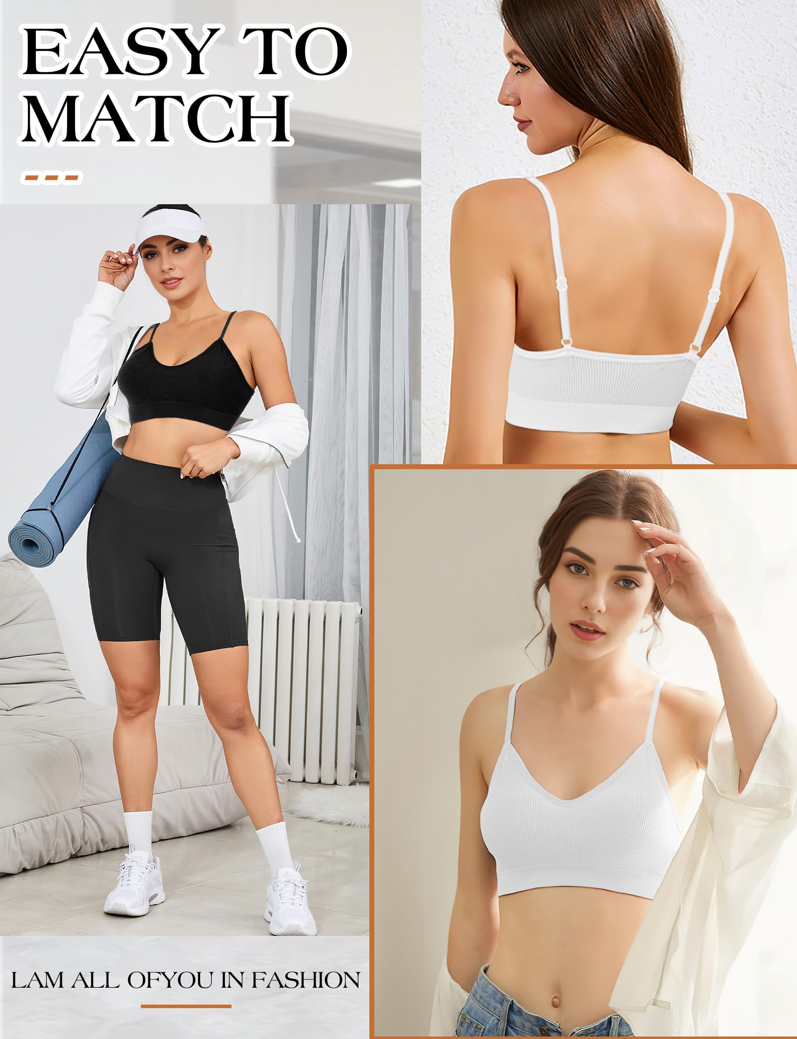 2-4PCS Women's V-Neck Padded Seamless Bralette - Comfortable Everyday & Sleeping Bra, Wireless Sports Bras for Yoga, Gym & Lounge Wear