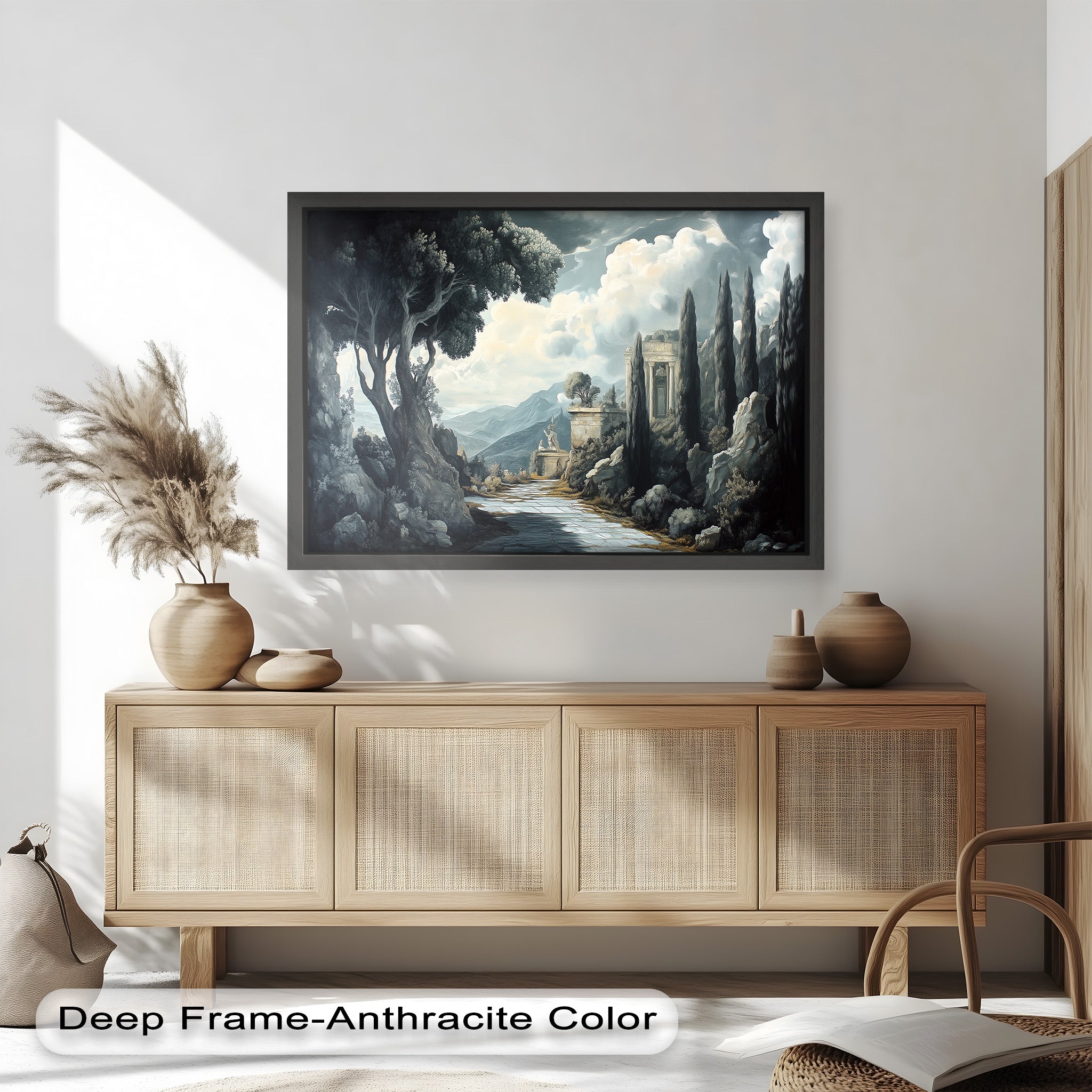 Ancient Pathway to the Temple - Hand Painted Classical Landscape Oil Canvas Art for Home Decor, Office & Living Room Wall