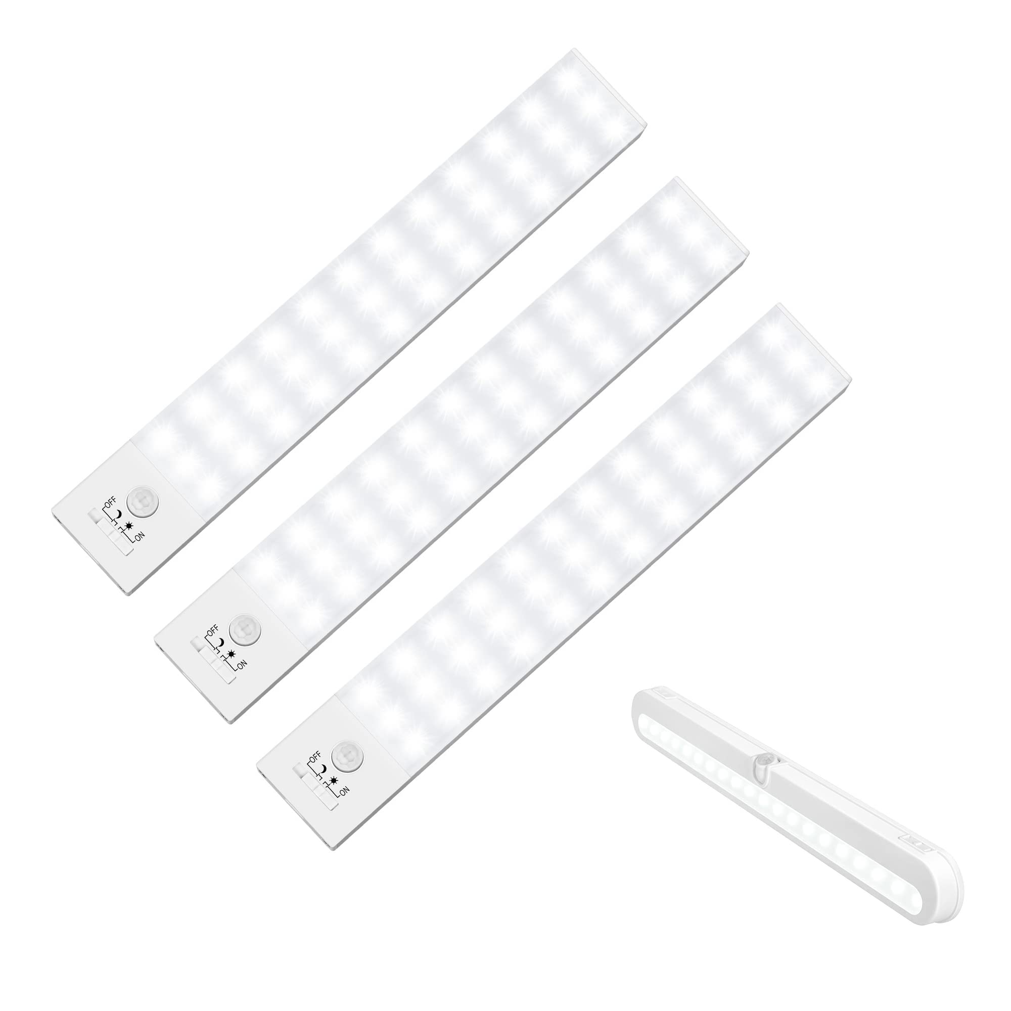 BLS 1 Pack T01L + 3 Pack 36 LED Battery Powered Closet Lights - Super Bright Wireless Motion Sensor Under Cabinet Lighting for Kitchen, Wardrobe, Pantry & Indoor Spaces
