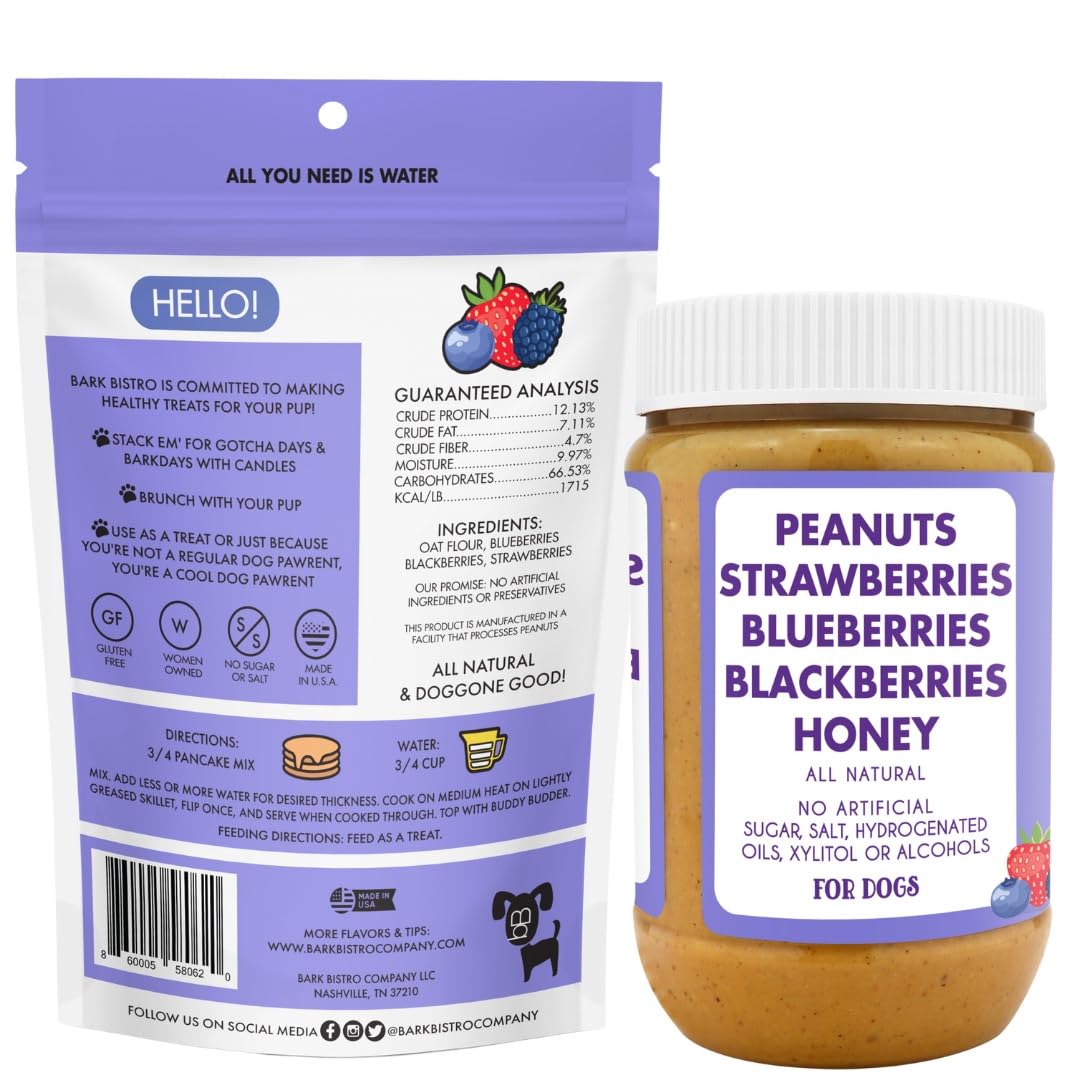 Superberry Snoot BUDDY BUDDER + POOCH PANCAKES - All-Natural Dog Pancake & Waffle Mix for Treats, Birthdays & Special Occasions - Made in USA - Perfect for Dog Parties, Training Rewards & Homemade Dog Treats