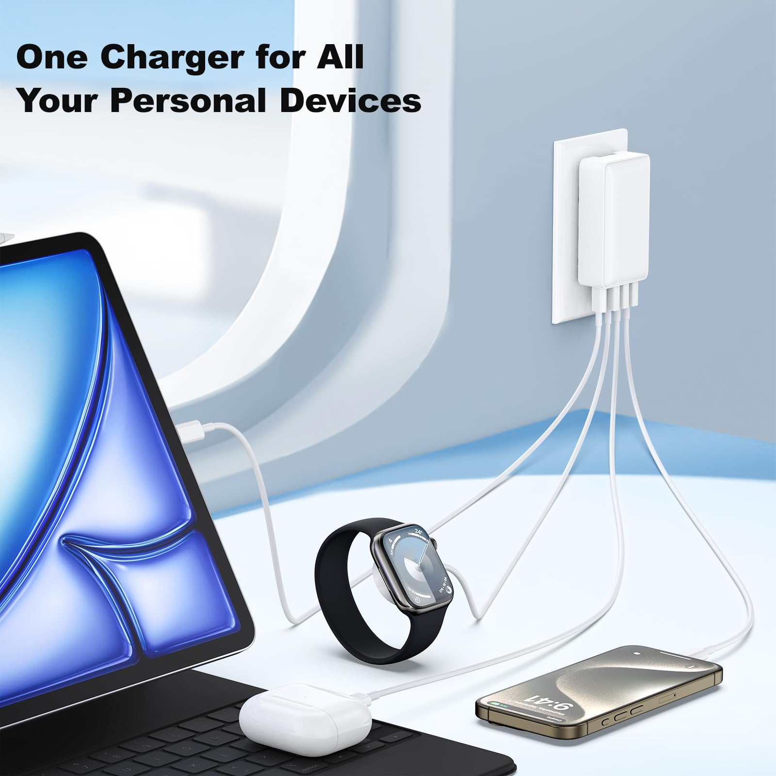 40W USB C Wall Charger with 4 Ports - PD & QC Fast Charging Block, Foldable Power Adapter for iPhone 16/15 Pro Max/14/13/XR, iPad, Galaxy S24/S23, Watch & AirPods (3-Pack) - Perfect for Travel, Home & Office Use
