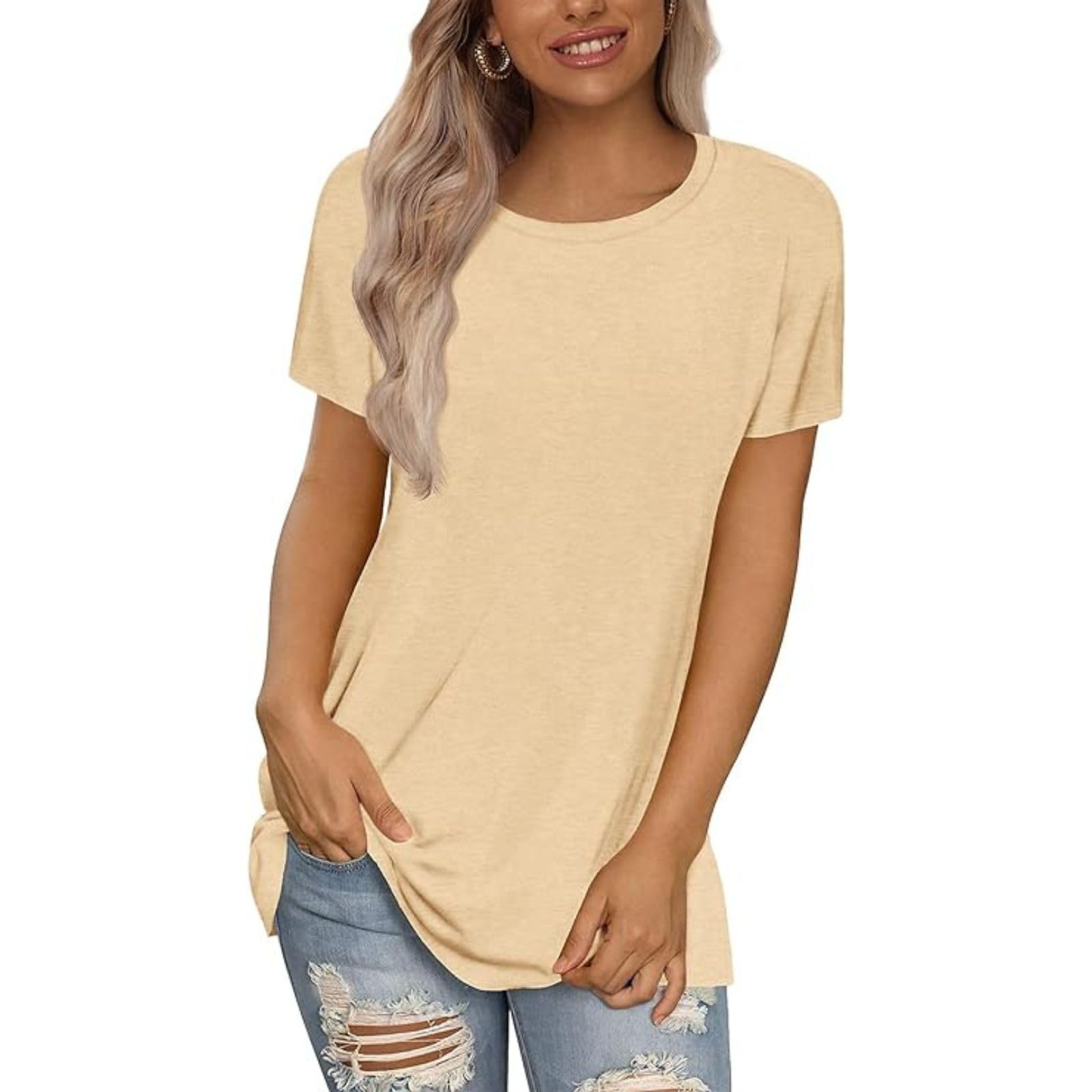 Women's Round Neck Short Sleeve T-Shirts - Summer Fashion Basic Tee Tops for Casual Wear & Everyday Outfits