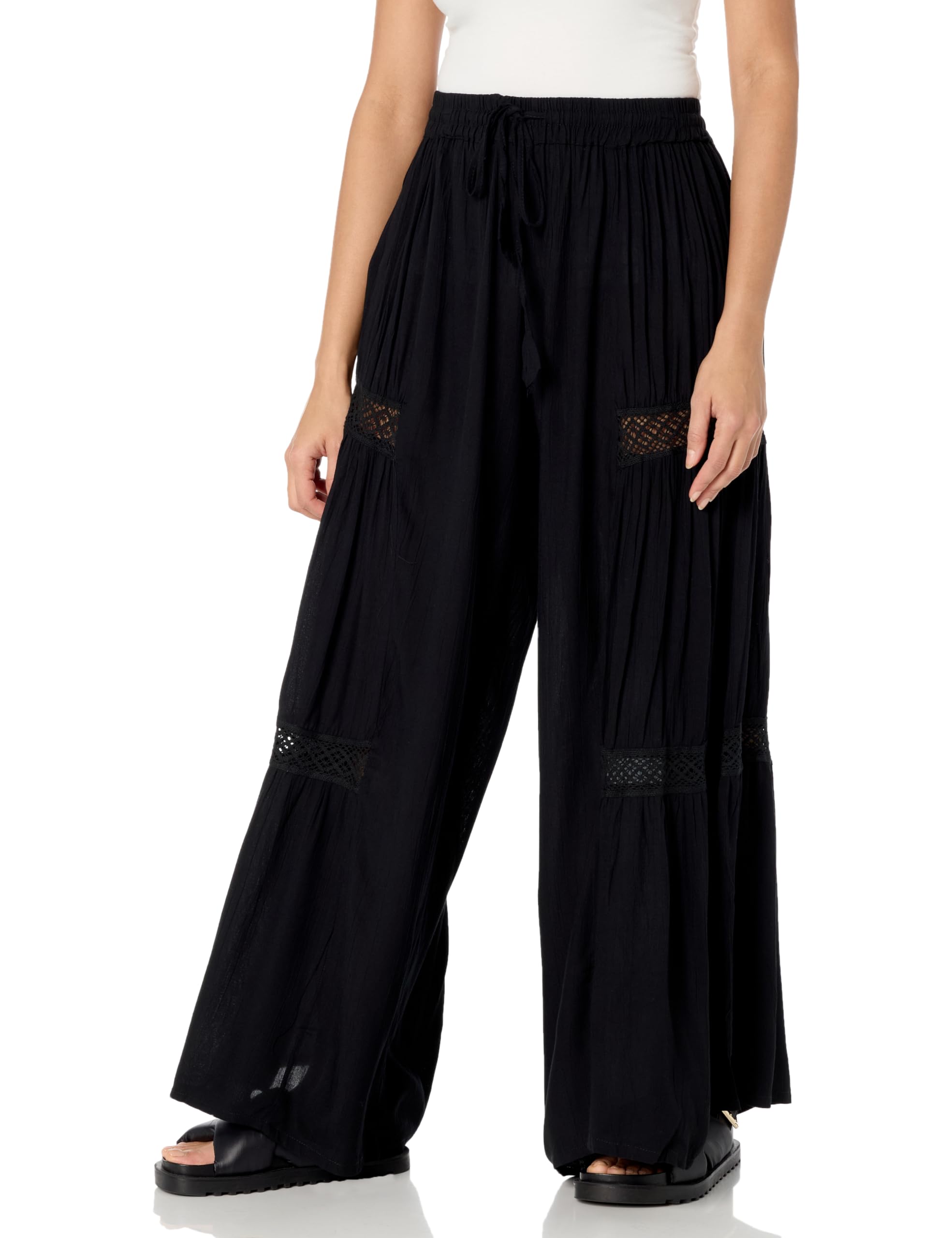 Angie Women's Wide Leg Lace Pants - Comfortable High Waist Flowy Trousers for Casual & Office Wear | Perfect for Work, Date Night & Special Occasions