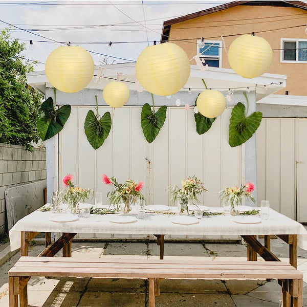 24 Pack Lemon Yellow Chiffon Round Paper Lanterns with Even Ribbing - Chinese Style Hanging Decor for Weddings, Parties & Home Celebration