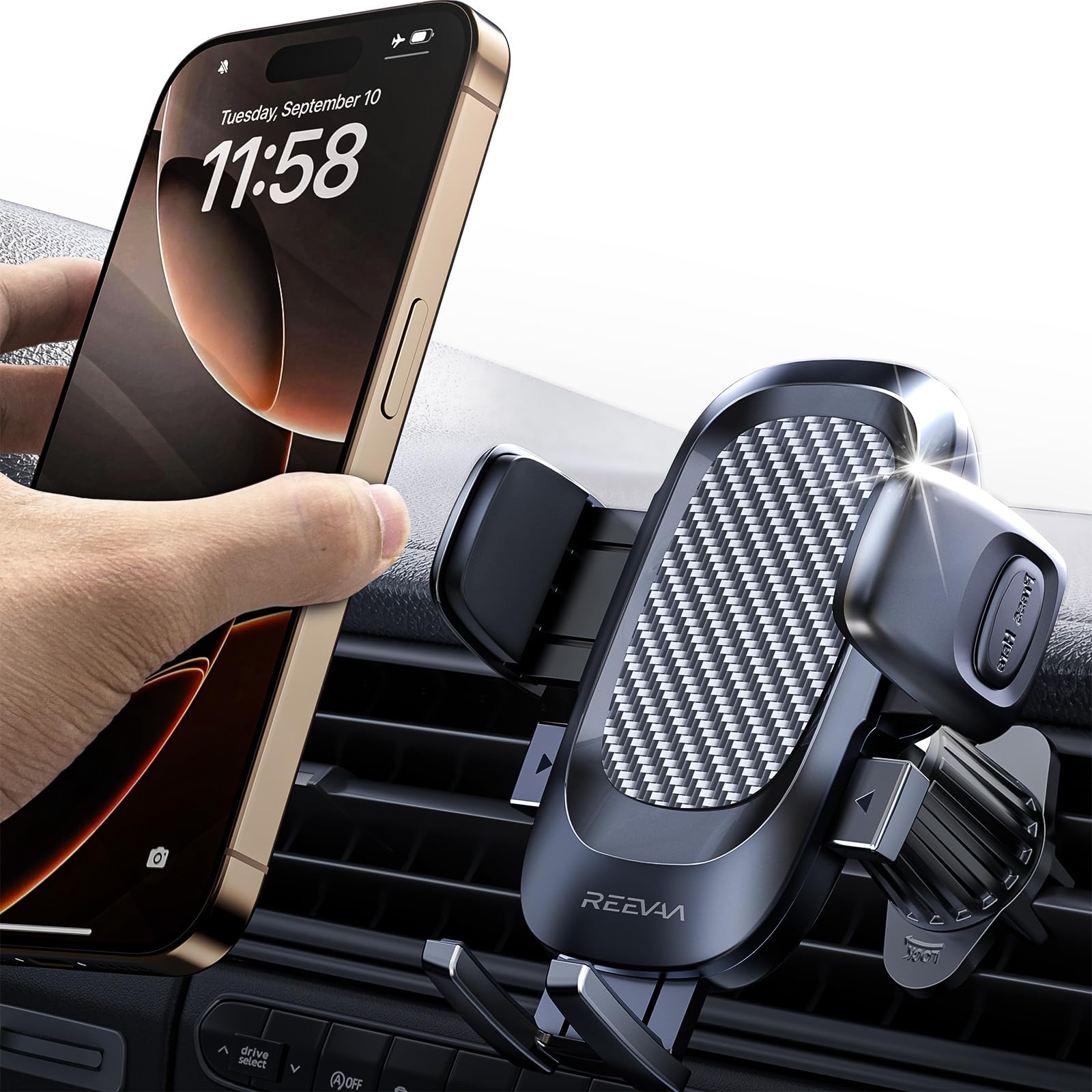 REEVAA Universal Car Phone Holder - Upgraded Metal Hook & Ultra Stable Air Vent Mount for iPhone 16/15/14/13/12 Pro Max & Samsung Galaxy S24/S25 Ultra - Secure Deep Clamp Design | Perfect for Commuting, Road Trips & GPS Navigation