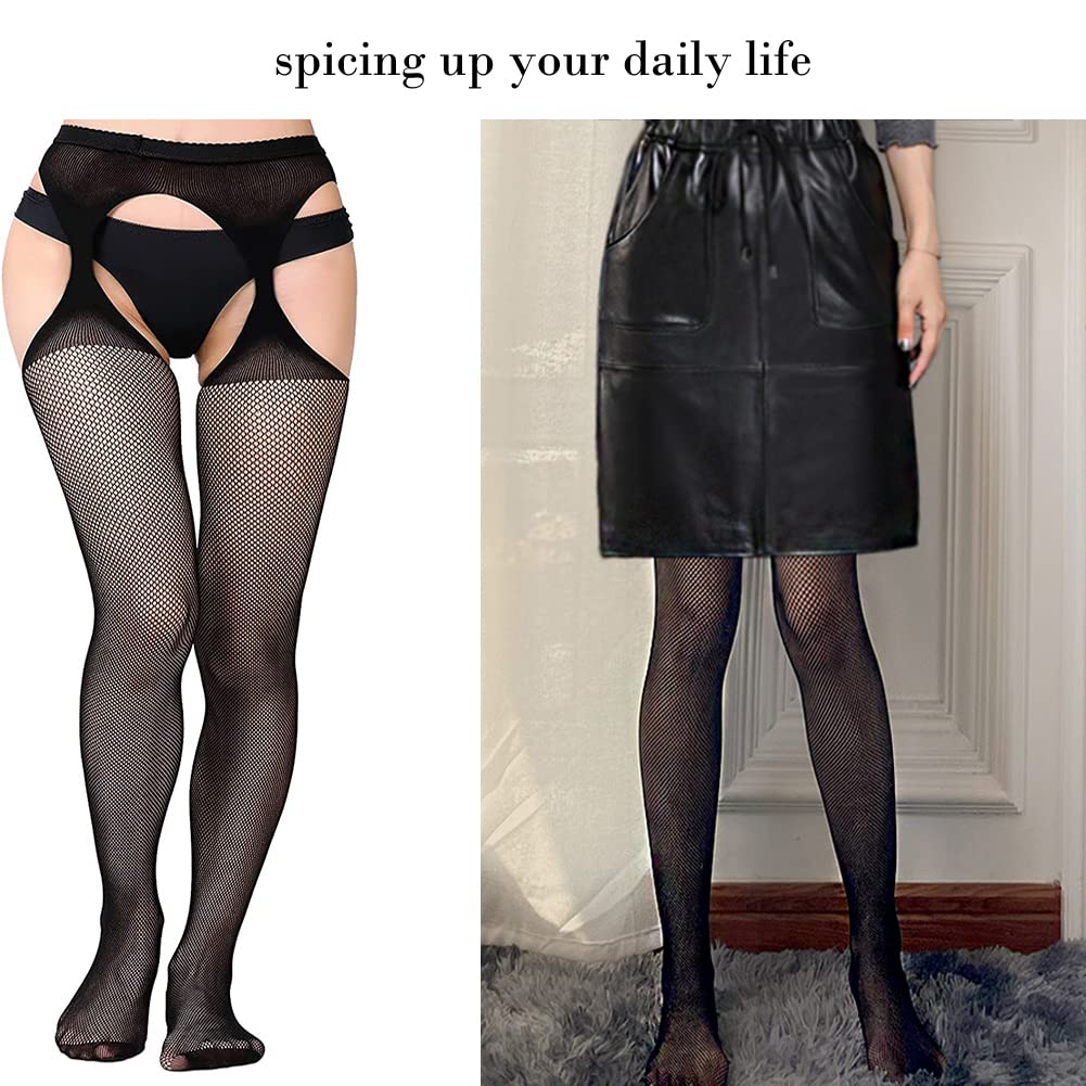 Sexy Women's Fishnet Stockings - High Waist Tights with Suspenders | Perfect for Halloween, Cosplay & Lingerie Outfits