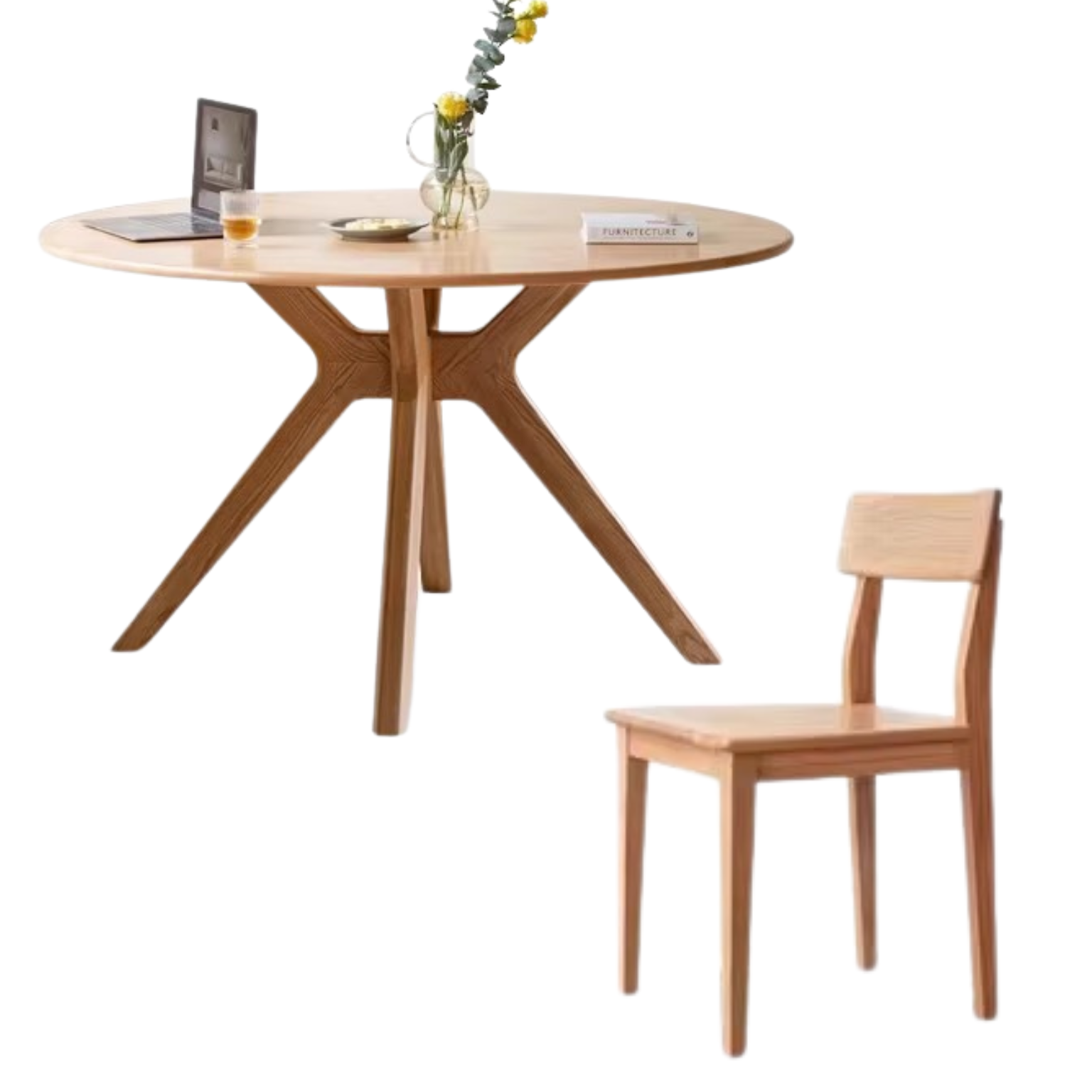51.2x51.2x29.1 inch / 130x130x74.8 сm / Natural Wood Color / Dining table + 4 chairs