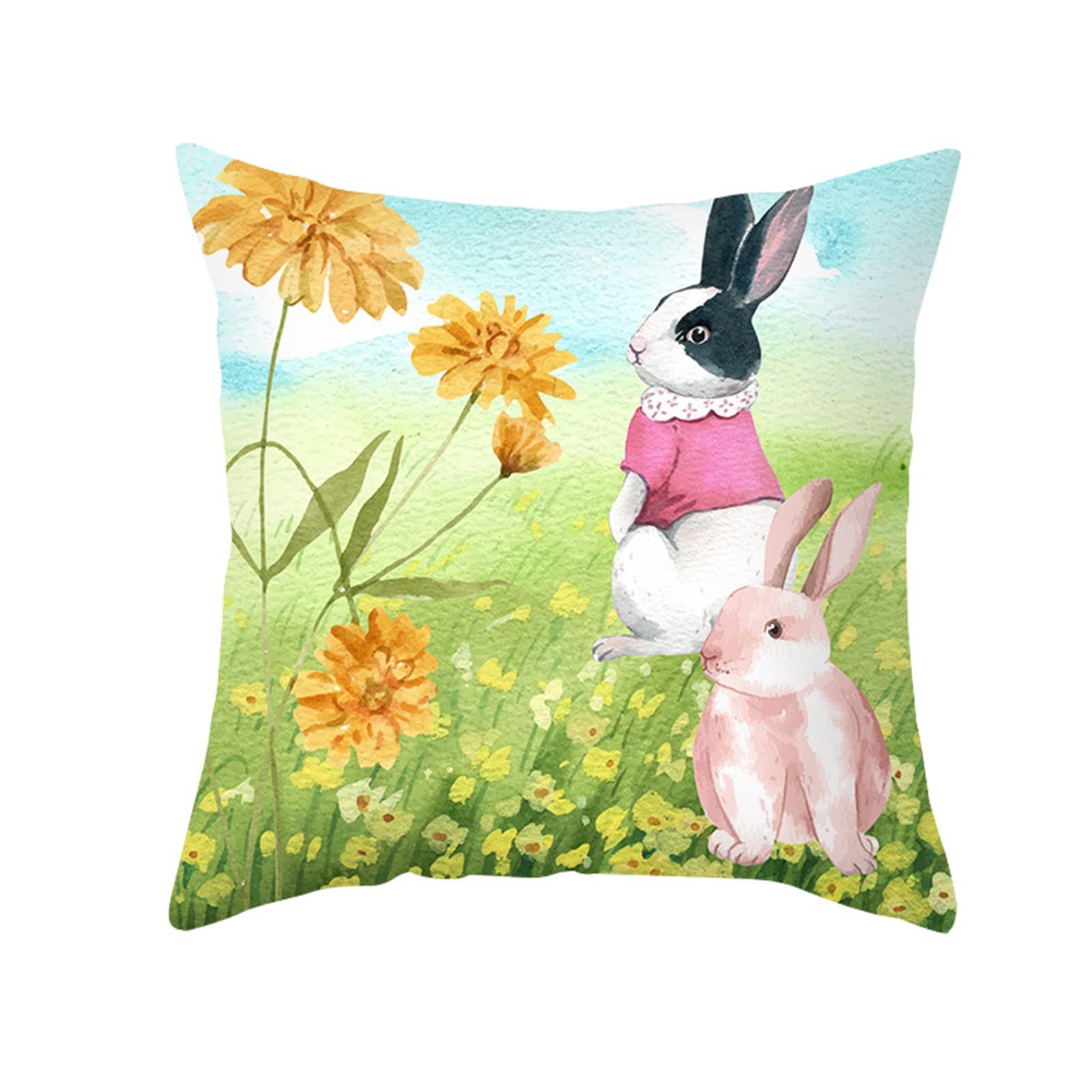 Soft Peach Cartoon Easter Rabbit Print Pillowcase - Zippered Standard Size Pillow Cover for Bedroom, Sofa & Living Room - Perfect for Home Decor, Gifts & Seasonal Accents