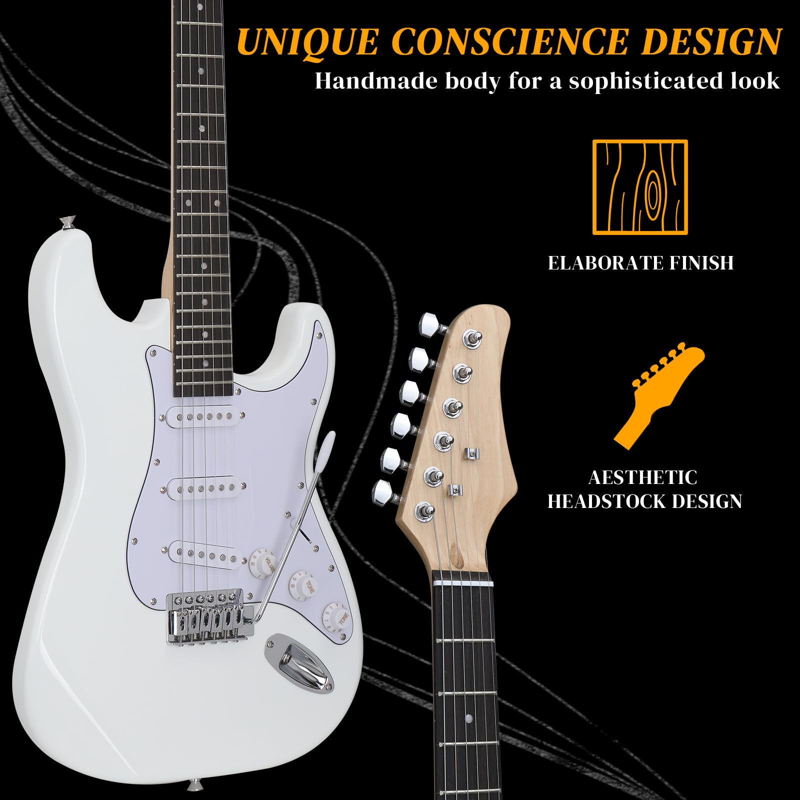 **Ktaxon 39-Inch Full-Size Solid Body Electric Guitar Kit for Beginners – Includes Gig Bag, Strap, Tremolo Bar, Cable & Picks (White) – Perfect for Practice, Performances & Home Studio Recording**