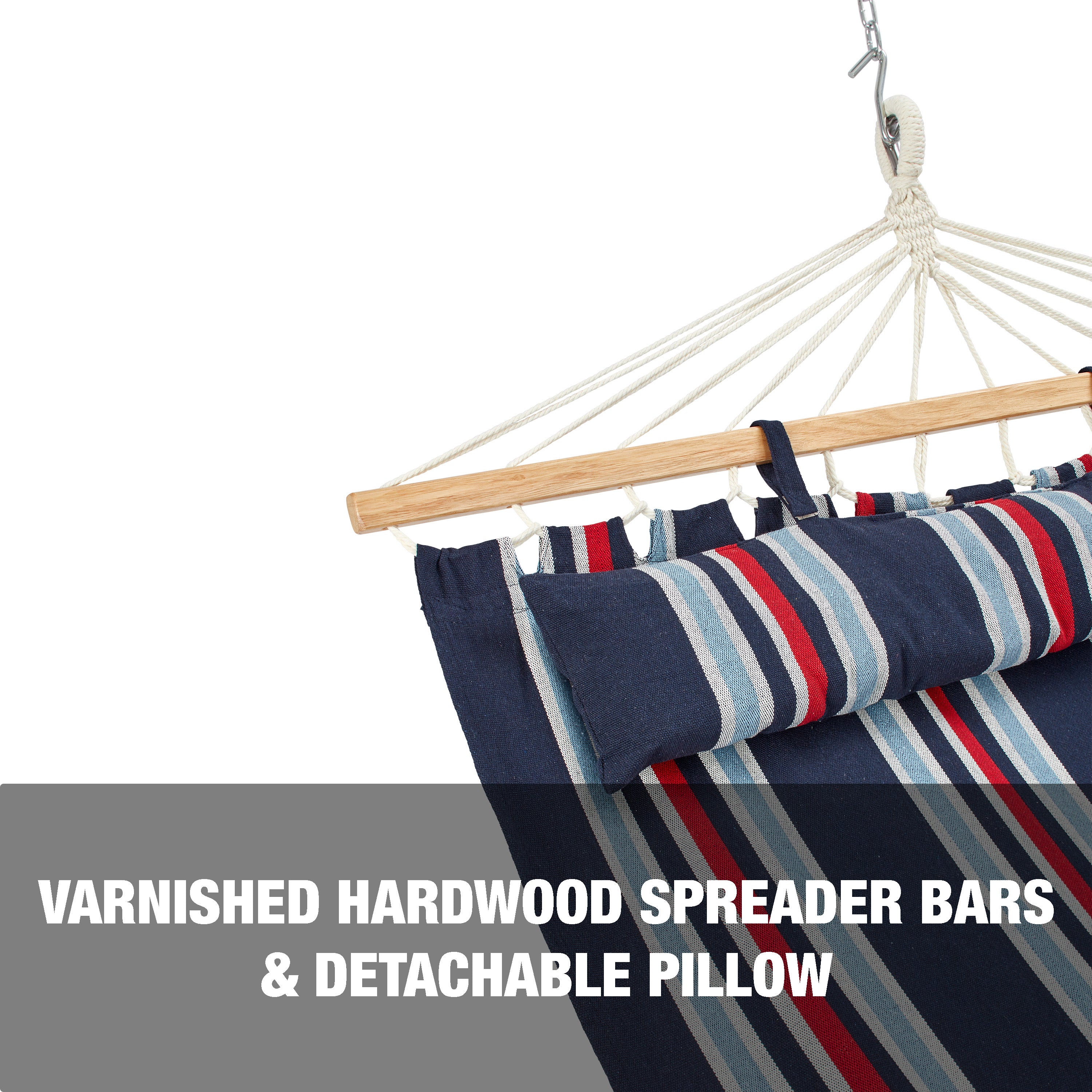 Bliss Hammocks BH 404C Caribbean Hammock with Pillow & Hanging Hardware - 48 Inch Wide, 265 LB Capacity (Patriot) - Perfect for Backyard Relaxation, Camping & Beach Lounging