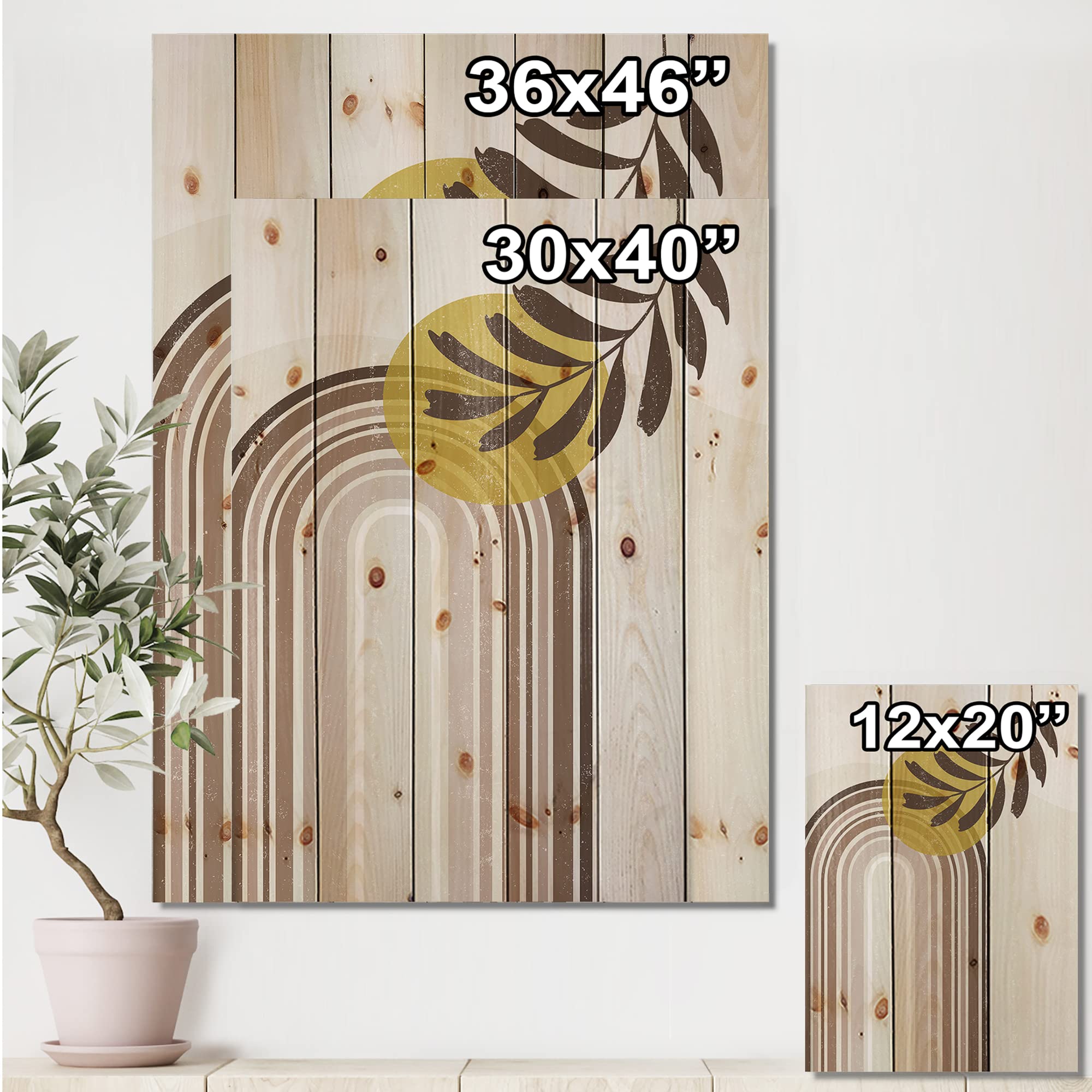 Abstract Sun & Moon Wood Wall Art - Grey Floral Pine Decor for Living Room