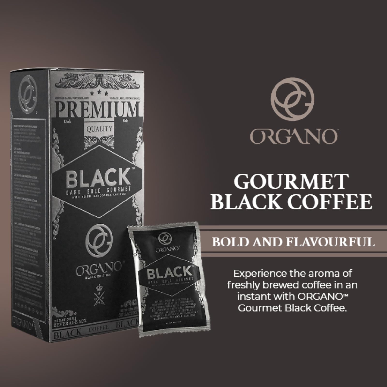 Organic Ganoderma Lucidum Mushroom Coffee - 3 Boxes (90 Sachets) | 100% Certified Organic Black Coffee with Reishi Mushroom | Perfect for Morning Boost, Office Energy & Healthy Lifestyle