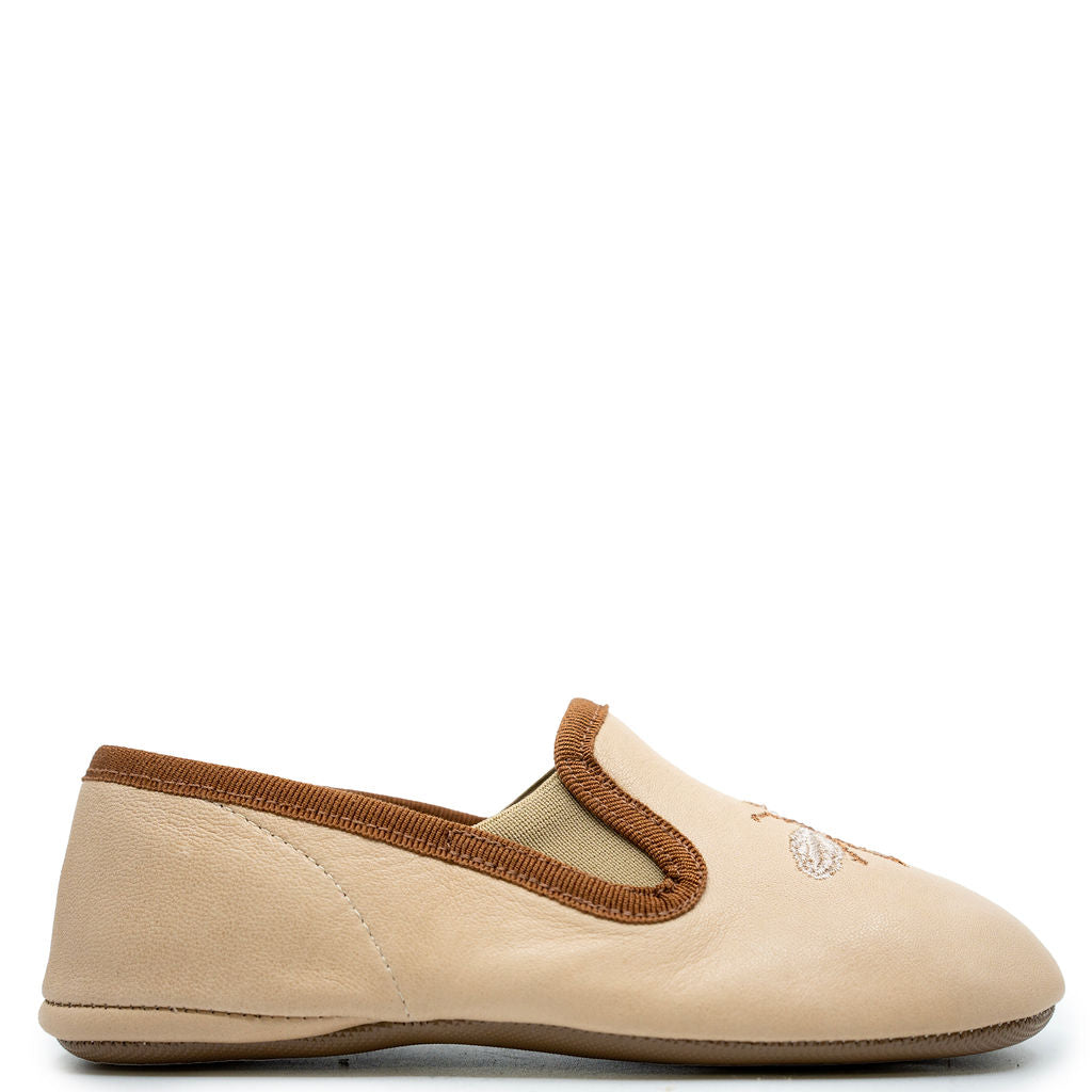 Pepe Beige Bee Embroidered Slipper Loafers - Comfortable Casual Shoes for Women, Home & Outdoor Wear